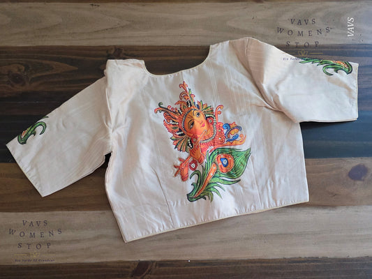 Lord Krishna Digital Print Designer Blouse | Sequence Embroidery & Feather Print on Sleeves |