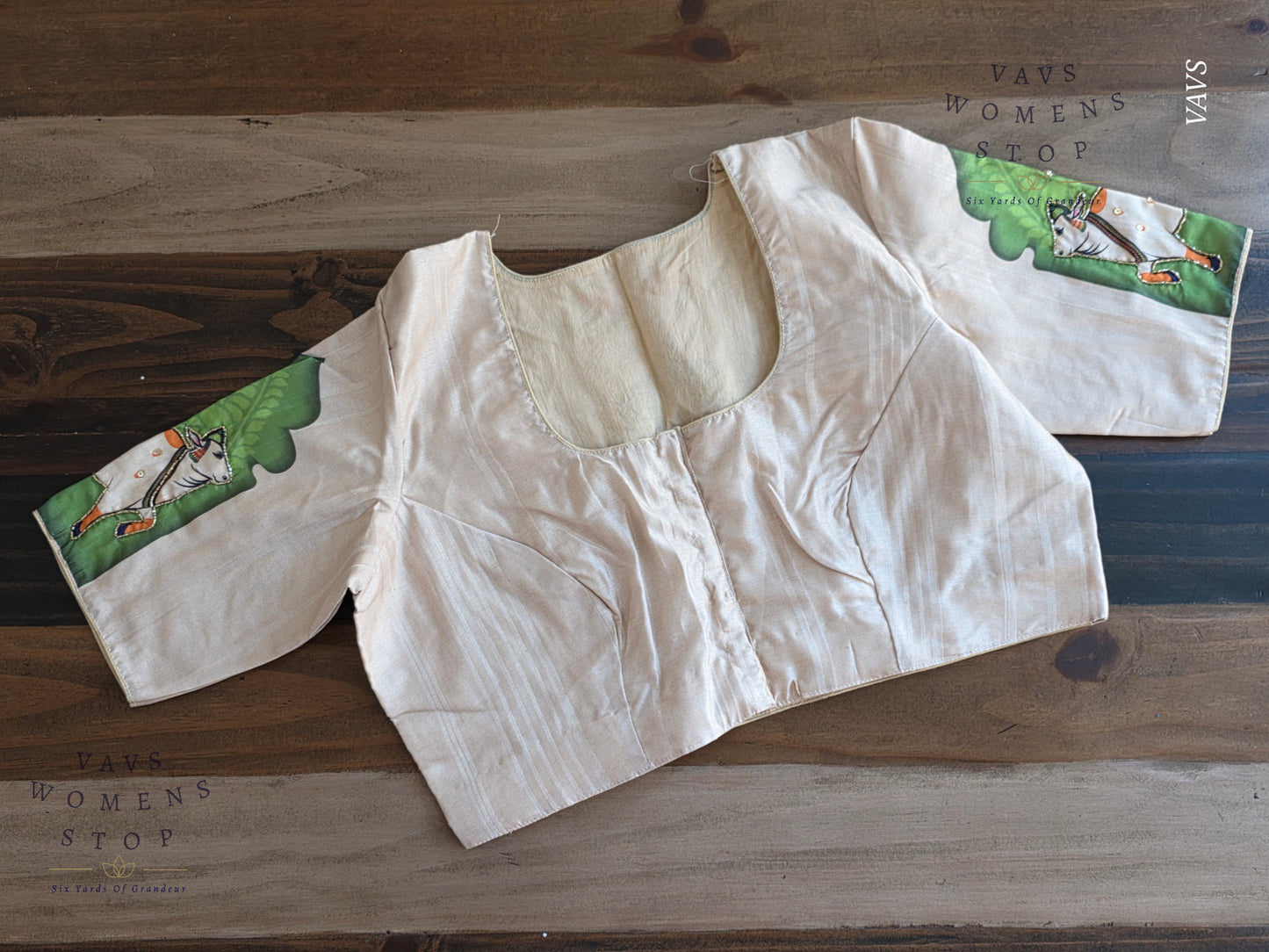 Pichwai Digital Print Designer Blouse | Outline Sequin Embroidery | Premium Ready-to-Wear | VAVS Women’s Stop – Ships from Texas
