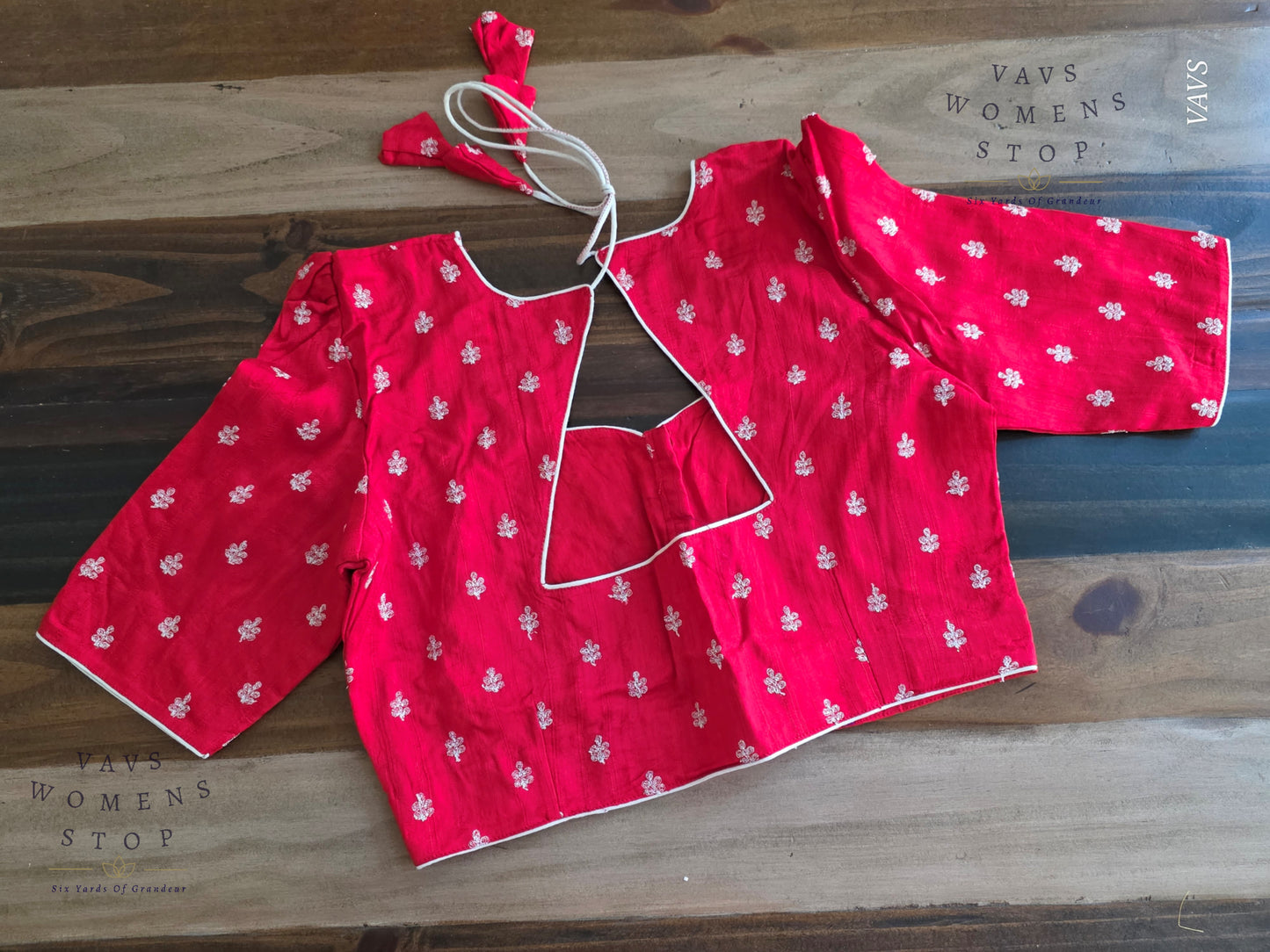 Red Soft Raw Silk Embroidered Blouse with Silver Zari Buta