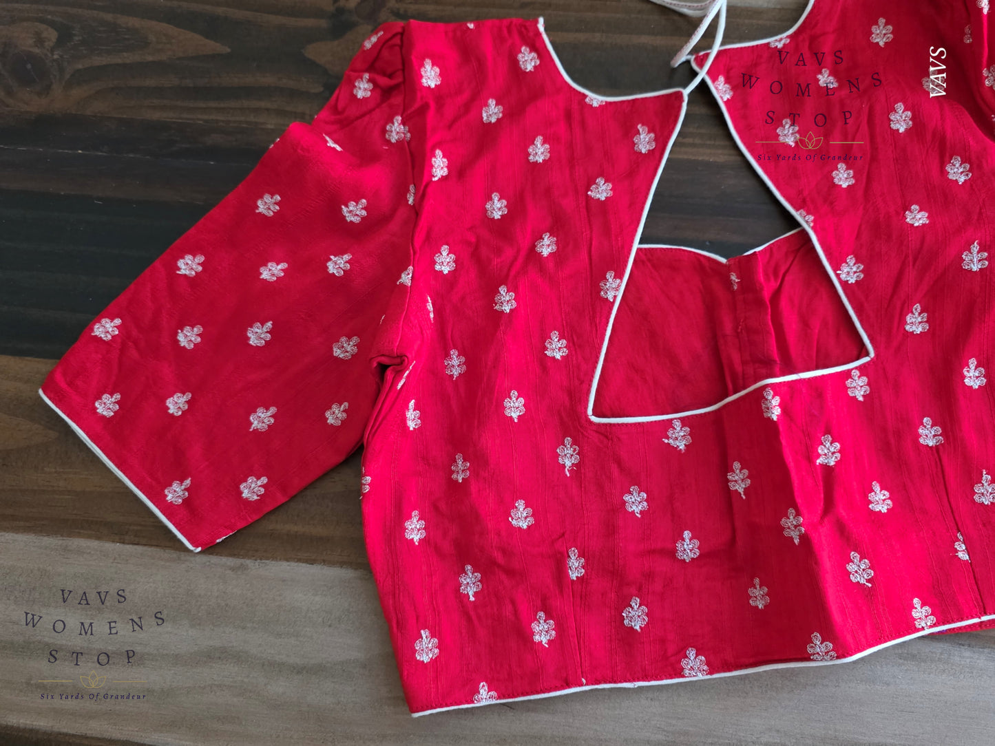Red Soft Raw Silk Embroidered Blouse with Silver Zari Buta