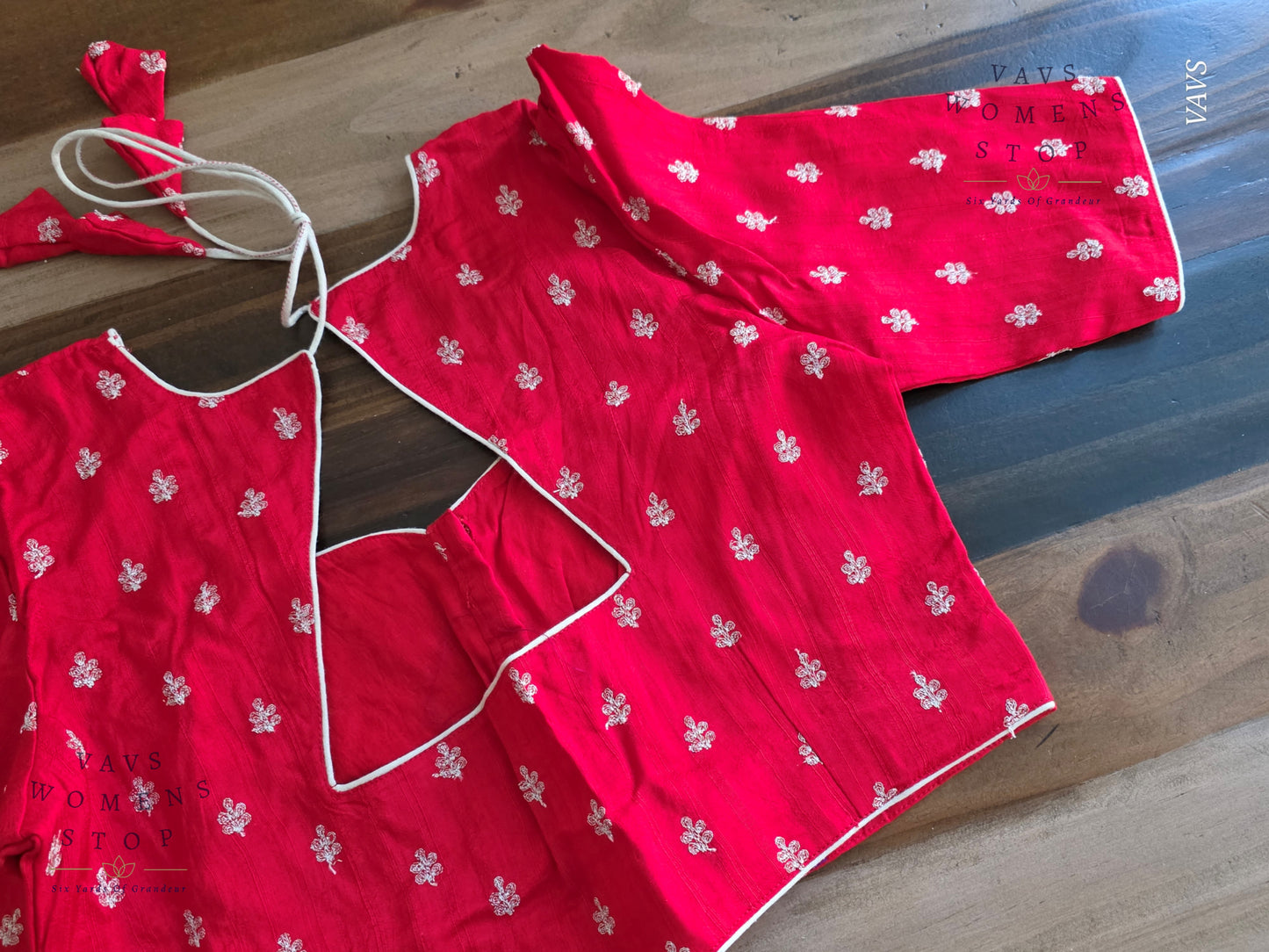 Red Soft Raw Silk Embroidered Blouse with Silver Zari Buta