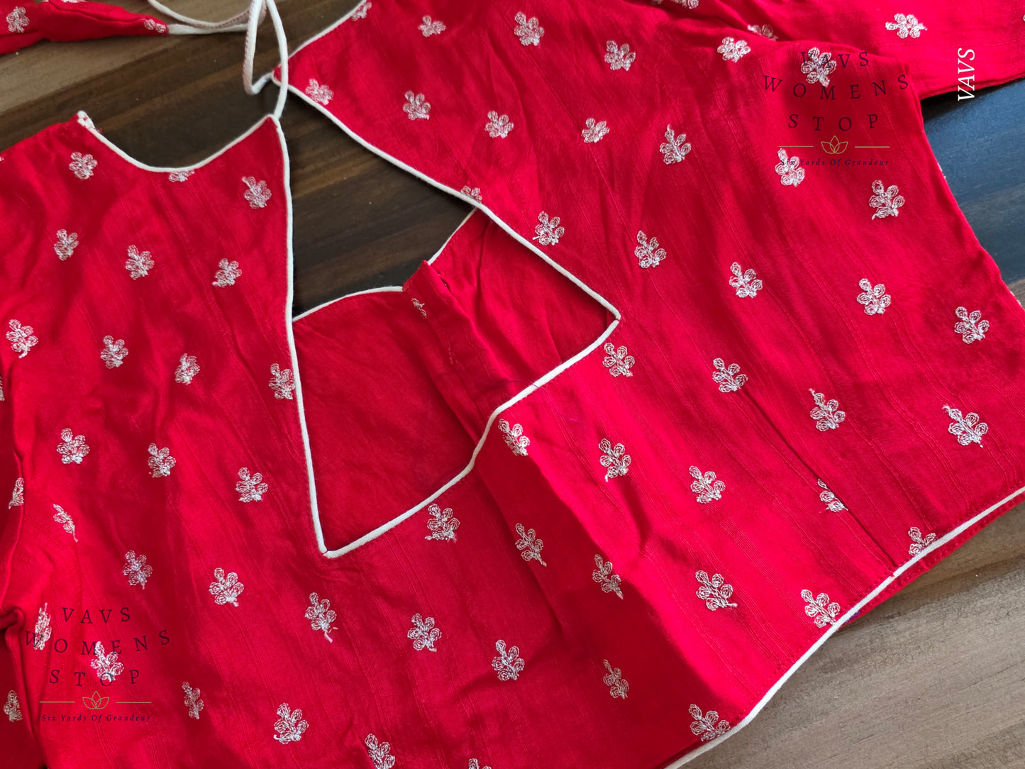 Red Soft Raw Silk Embroidered Blouse with Silver Zari Buta