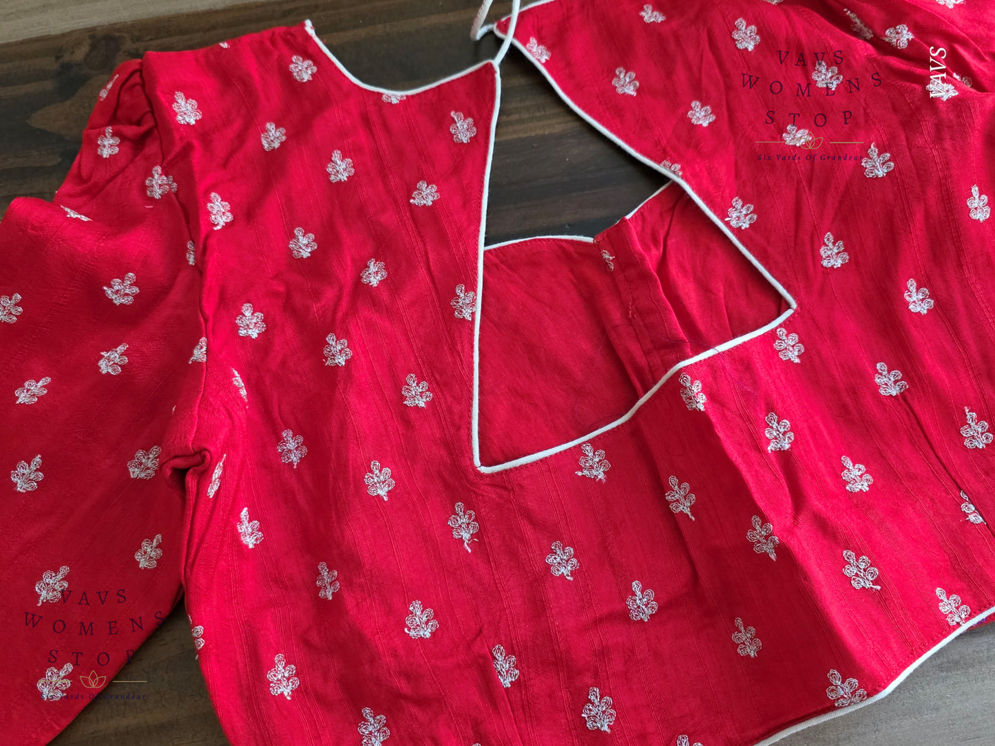 Red Soft Raw Silk Embroidered Blouse with Silver Zari Buta
