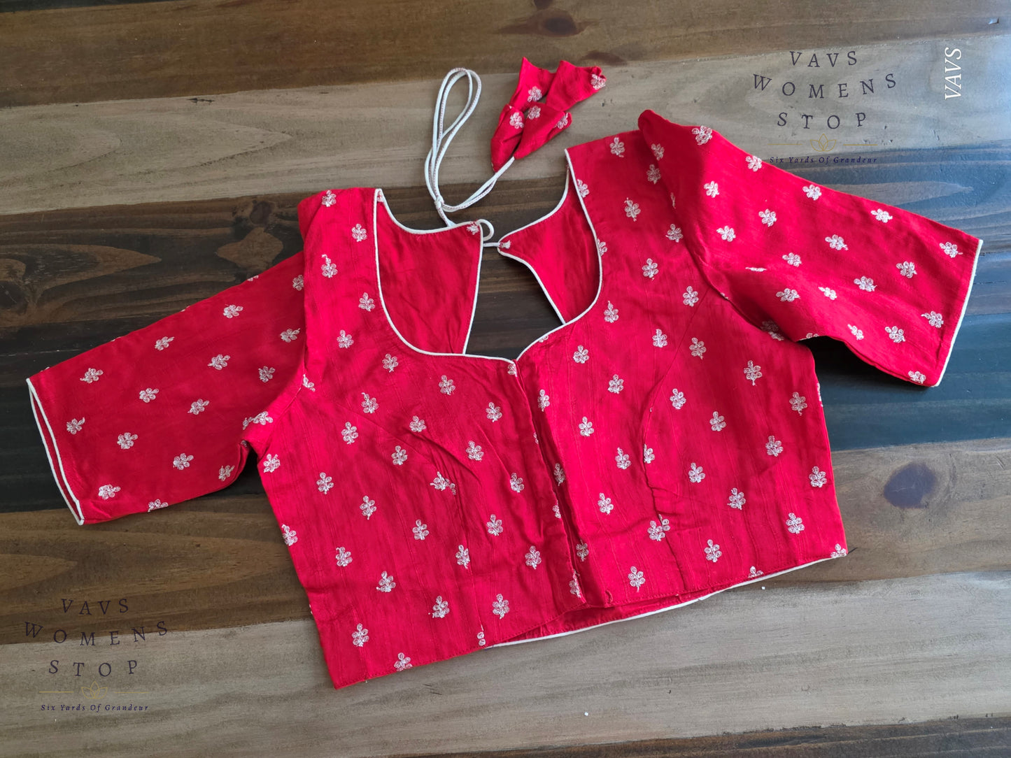 Red Soft Raw Silk Embroidered Blouse with Silver Zari Buta