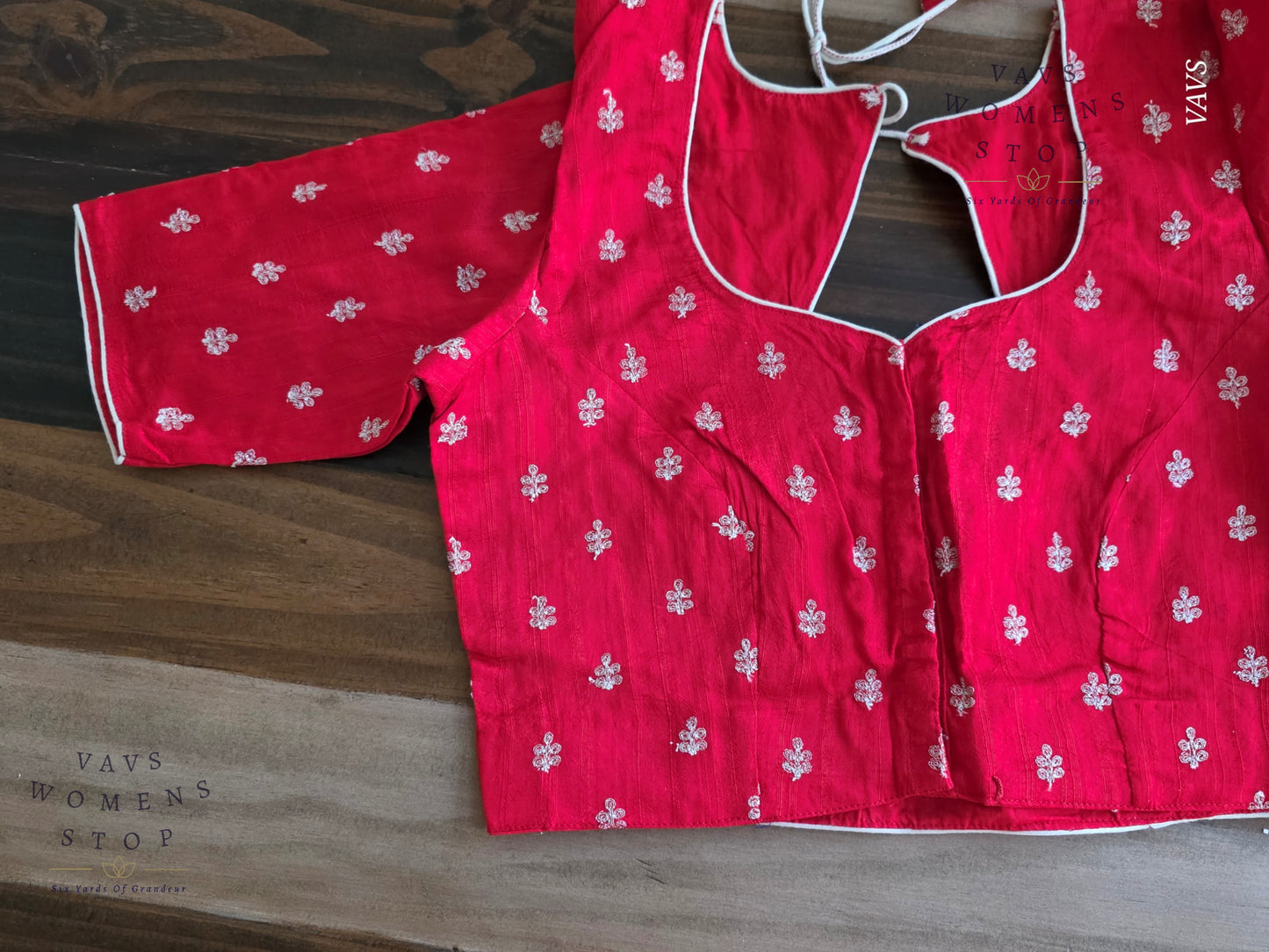 Red Soft Raw Silk Embroidered Blouse with Silver Zari Buta