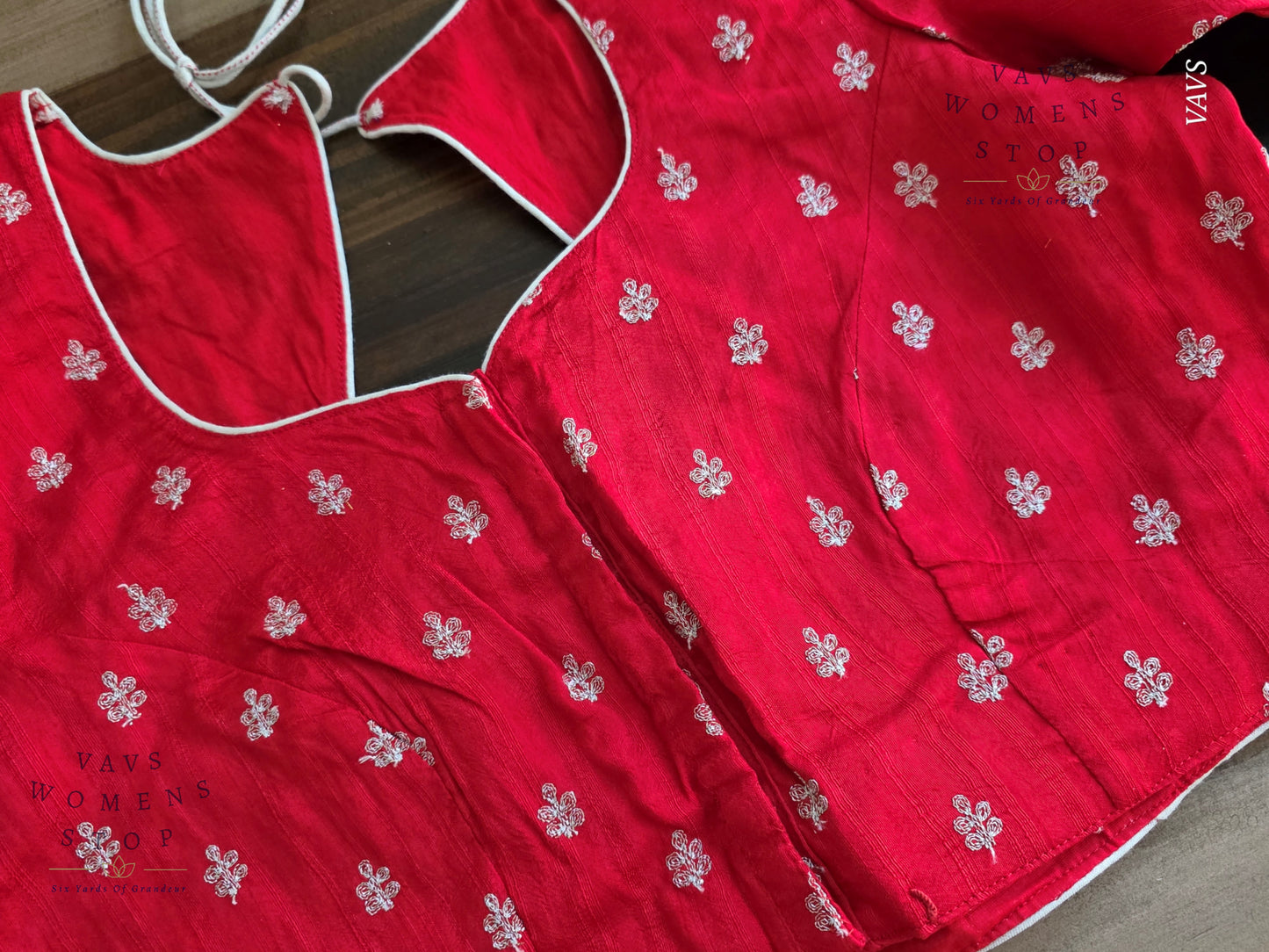 Red Soft Raw Silk Embroidered Blouse with Silver Zari Buta
