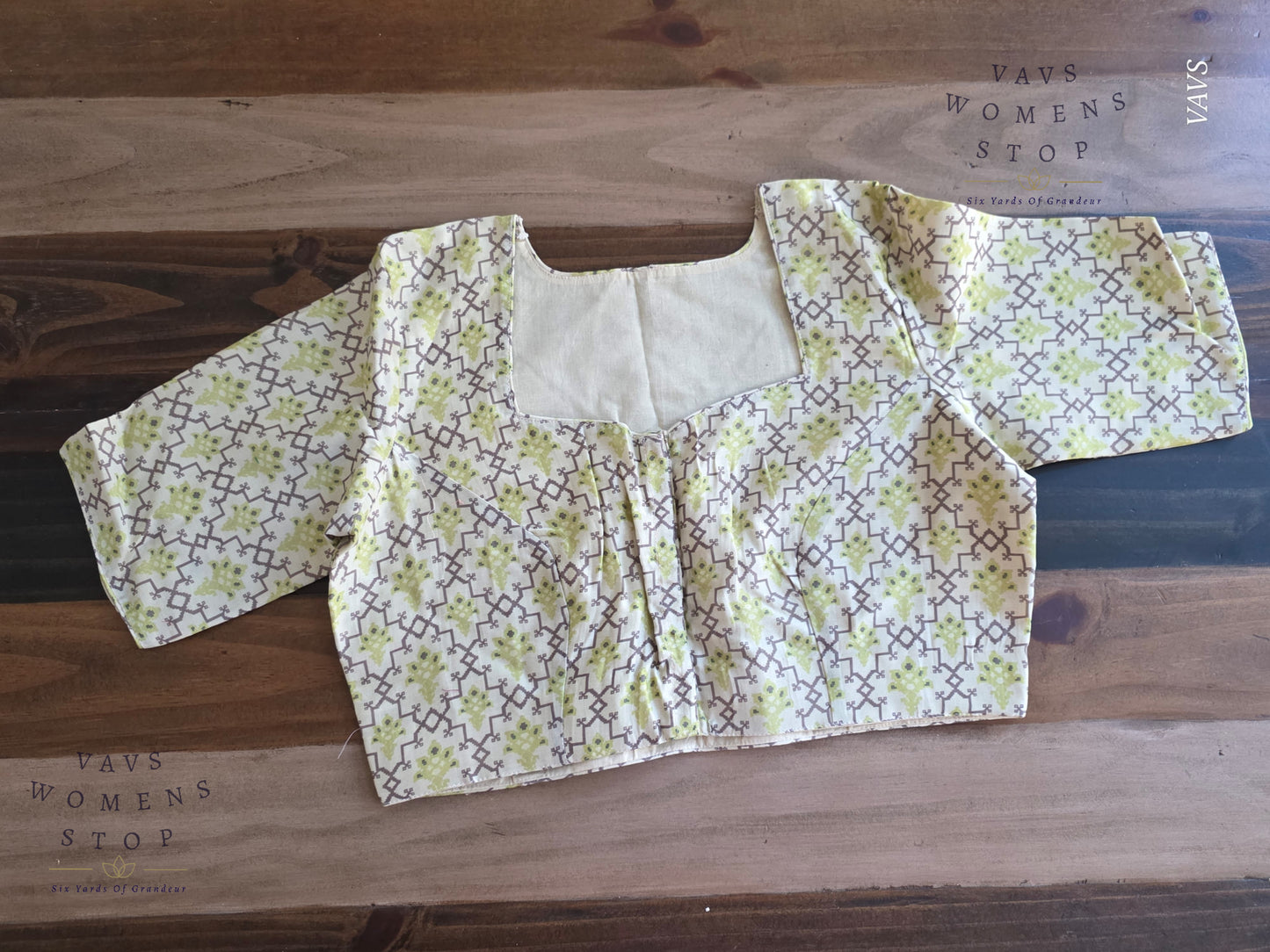 Beige & Green Soft Cotton Patola Print Blouse