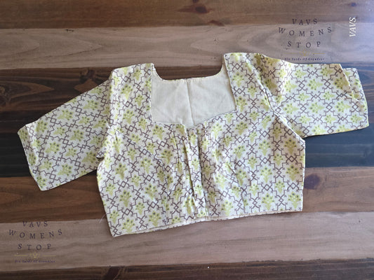 Beige & Green Soft Cotton Patola Print Blouse