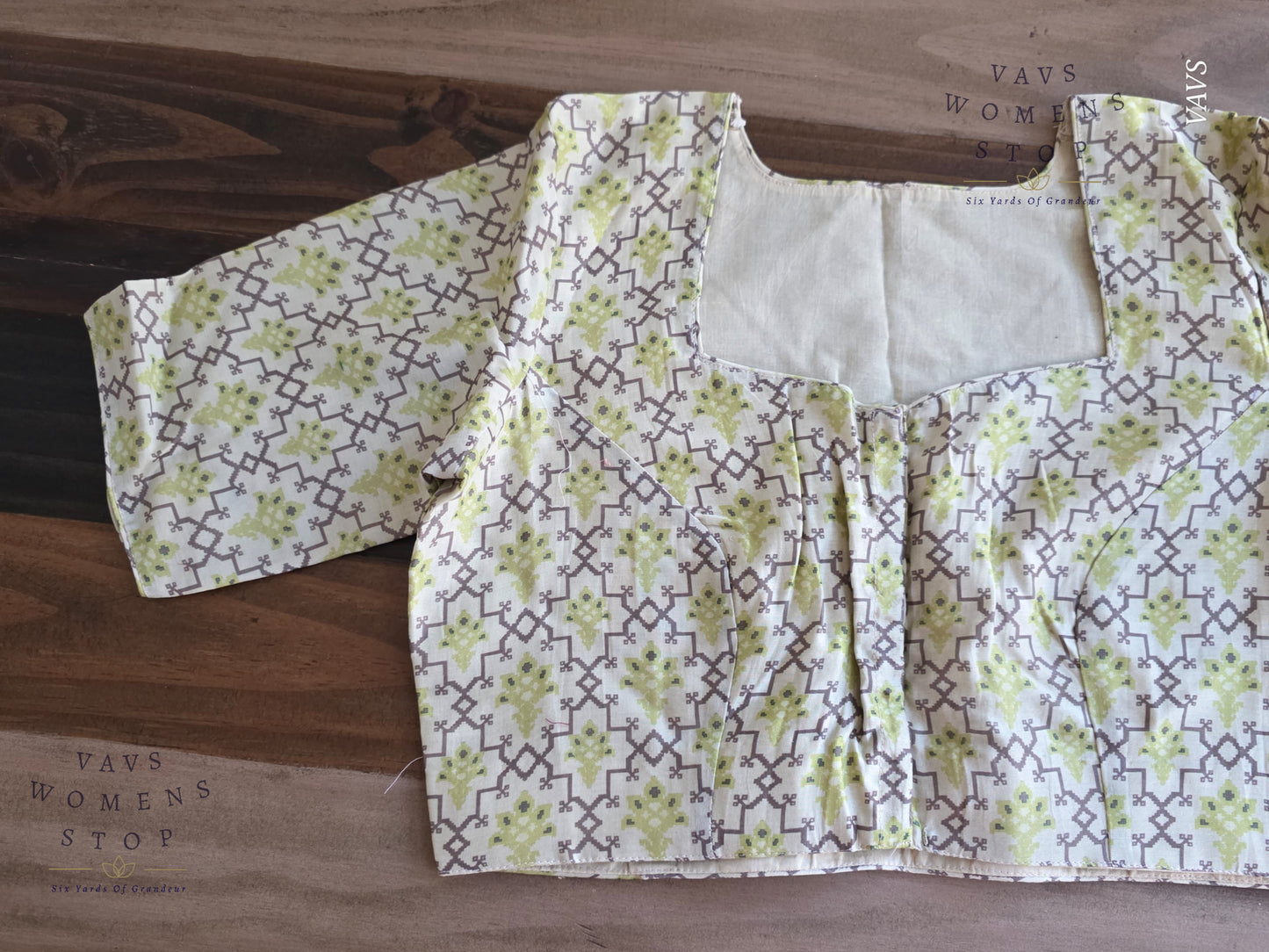 Beige & Green Soft Cotton Patola Print Blouse