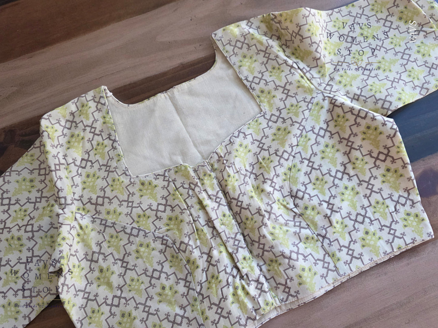 Beige & Green Soft Cotton Patola Print Blouse
