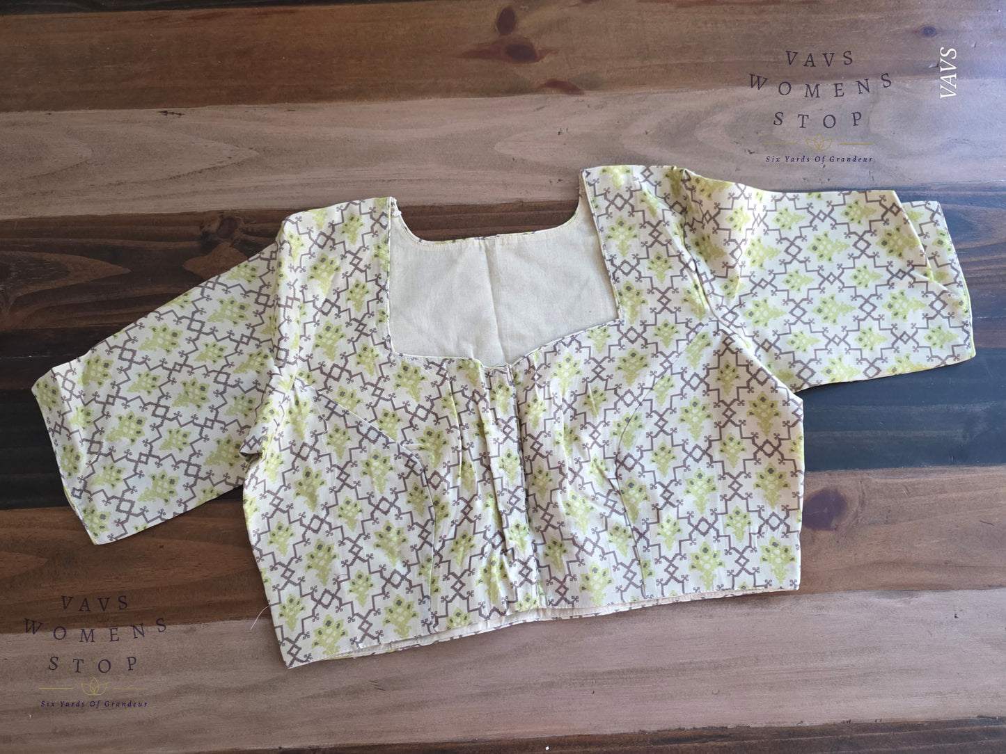 Beige & Green Soft Cotton Patola Print Blouse