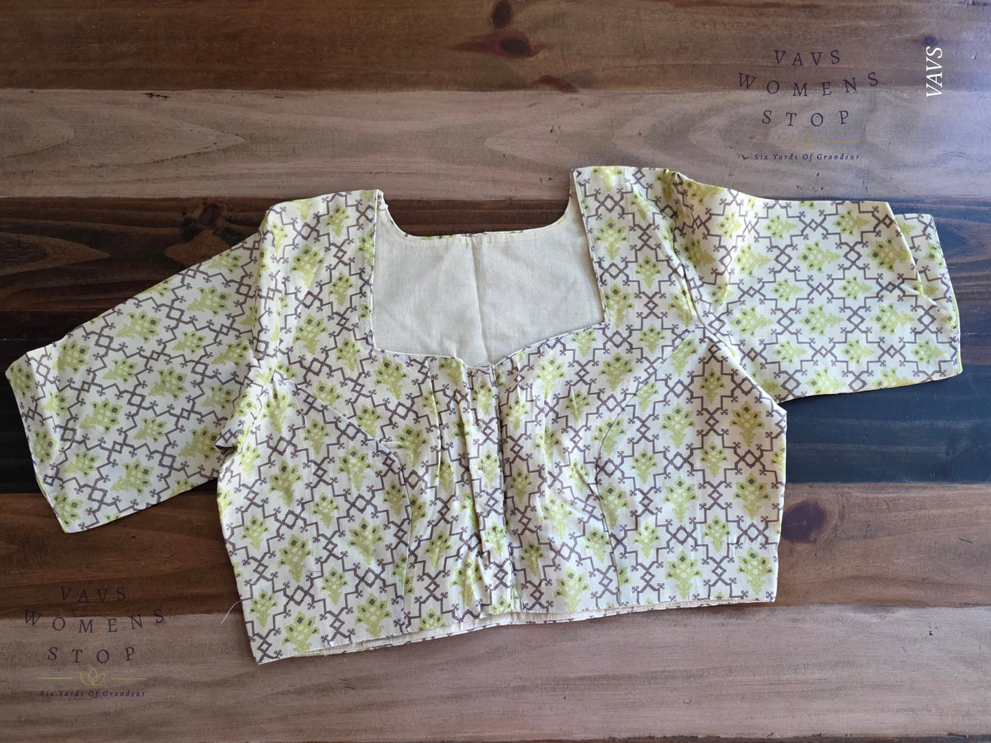 Beige & Green Soft Cotton Patola Print Blouse