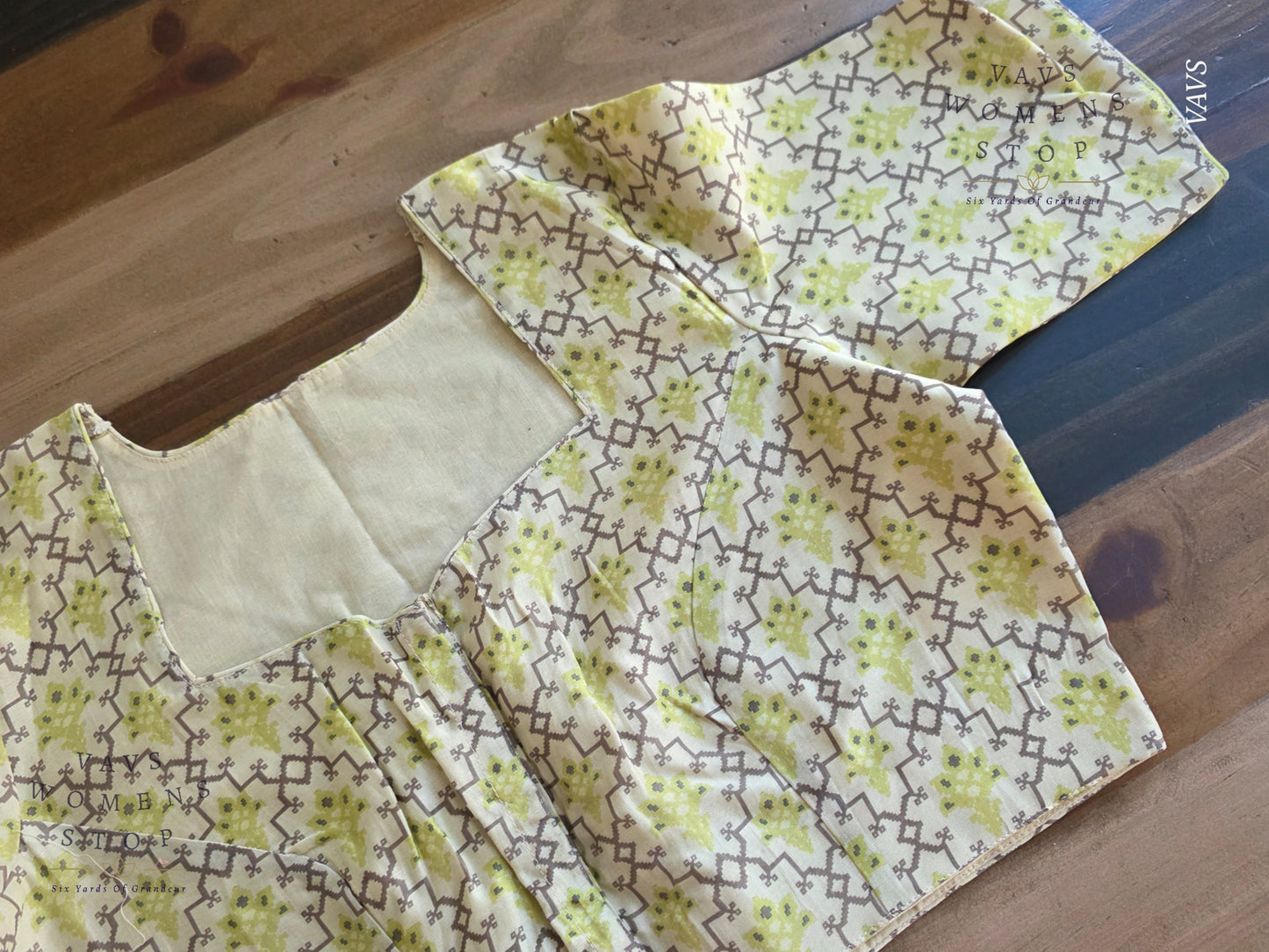 Beige & Green Soft Cotton Patola Print Blouse