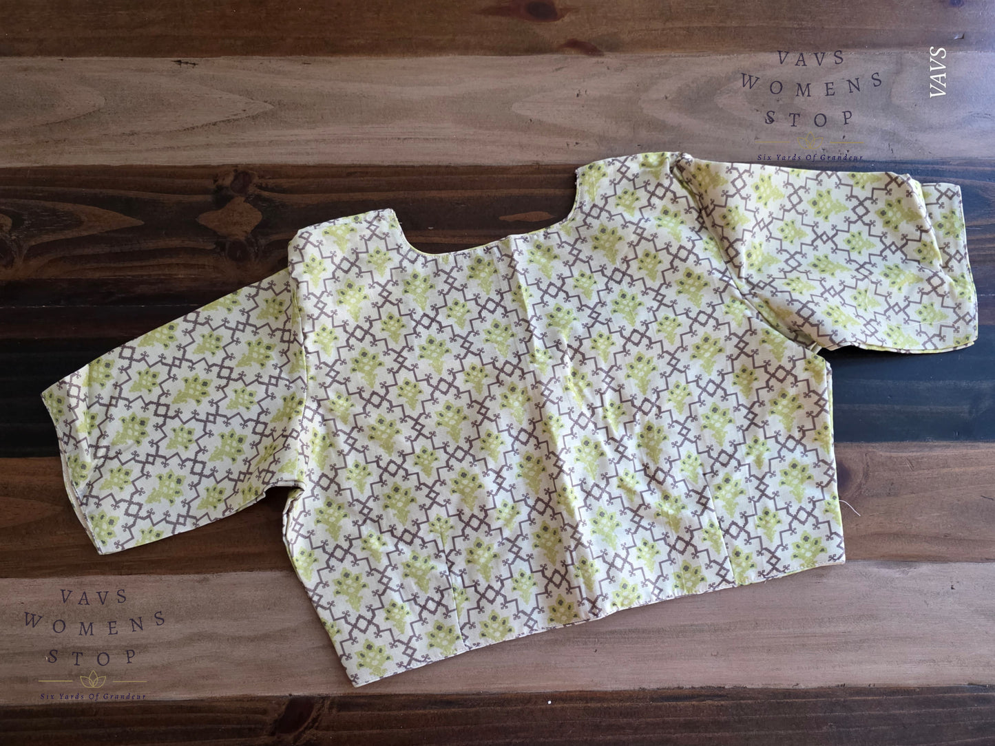 Beige & Green Soft Cotton Patola Print Blouse