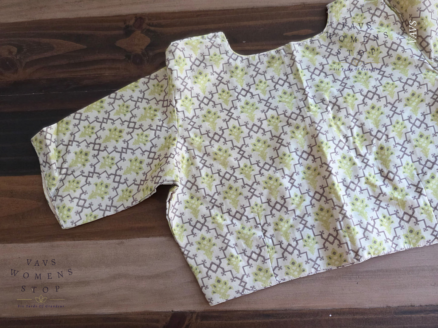 Beige & Green Soft Cotton Patola Print Blouse