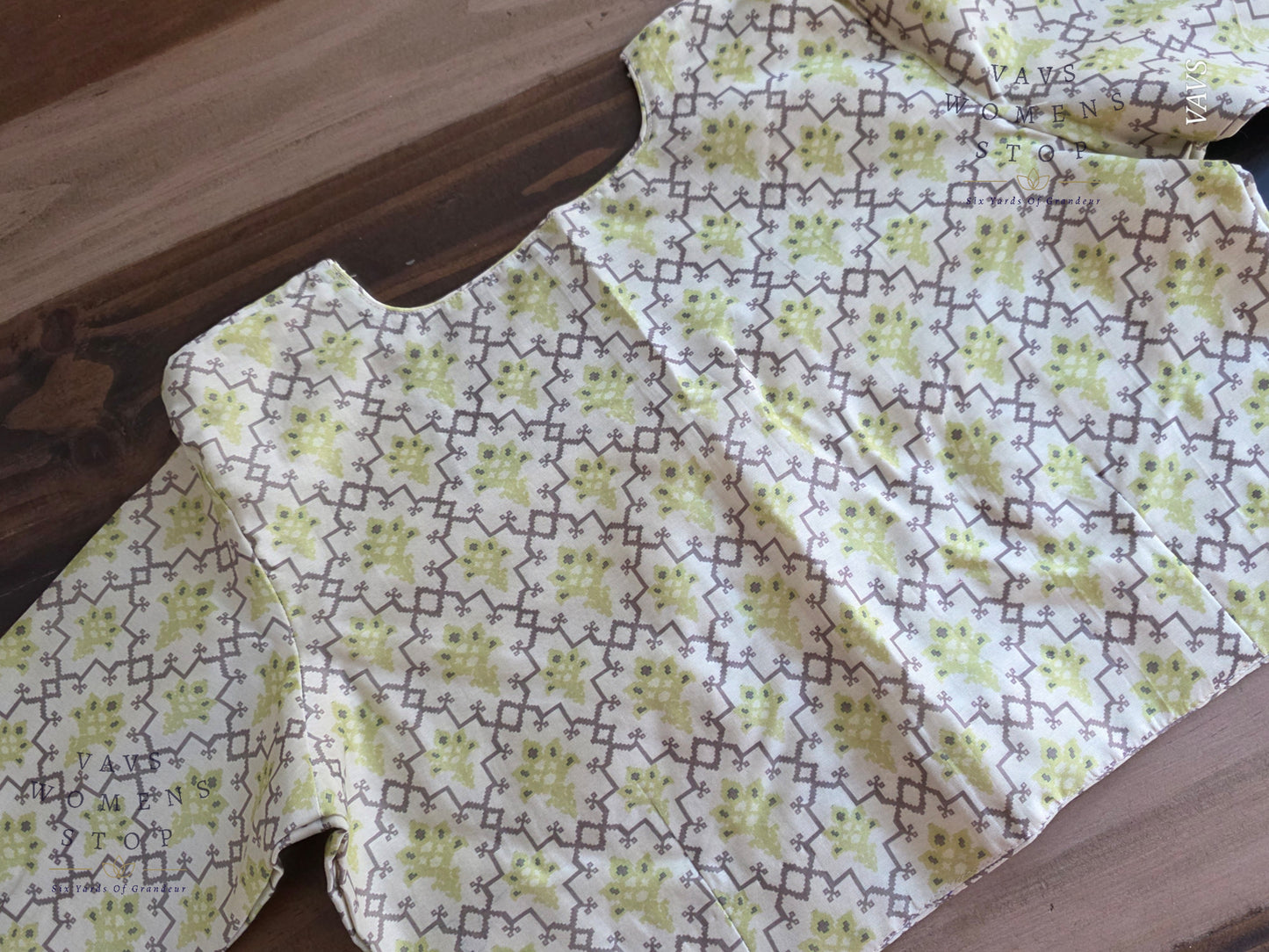 Beige & Green Soft Cotton Patola Print Blouse