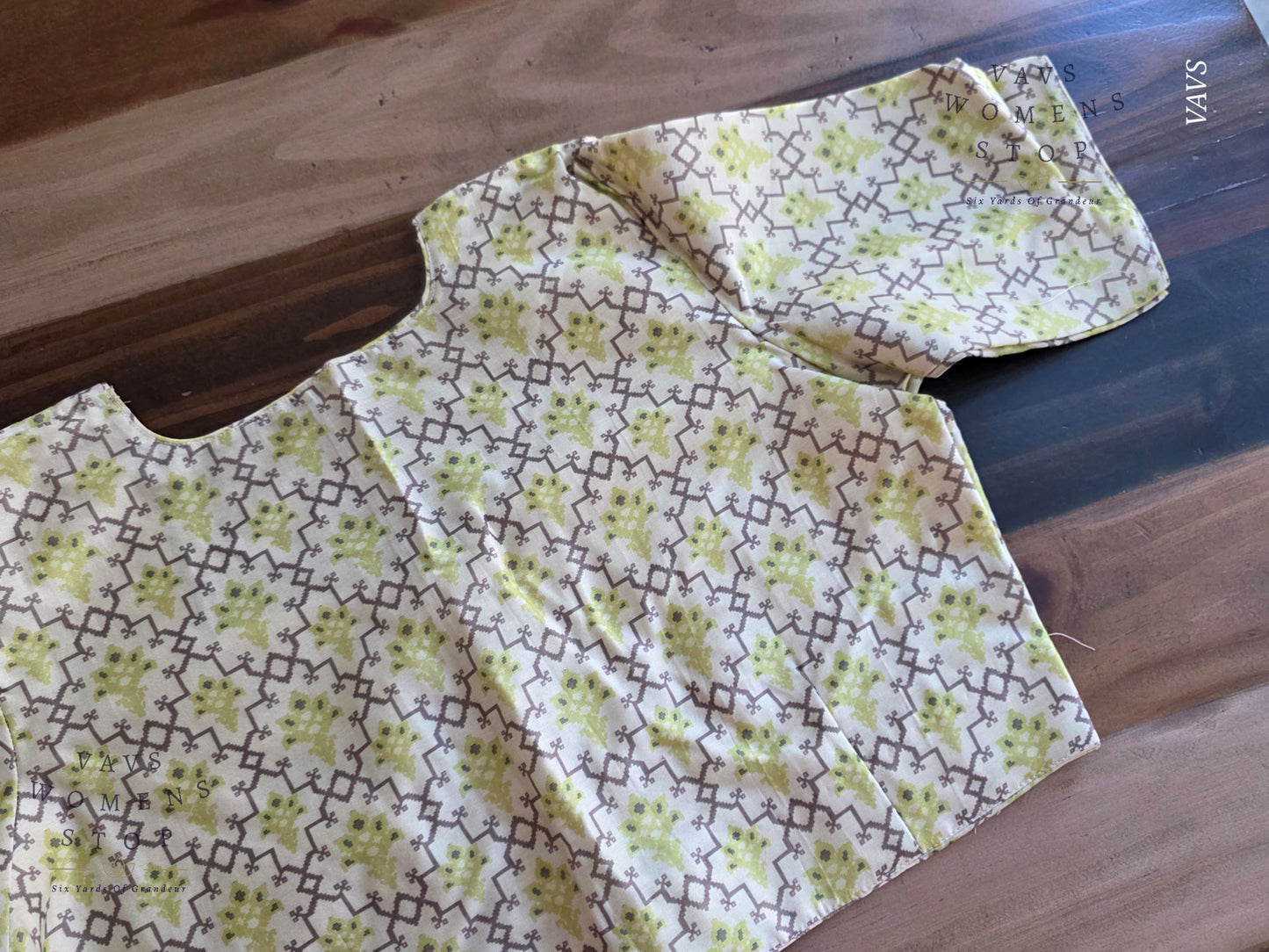 Beige & Green Soft Cotton Patola Print Blouse