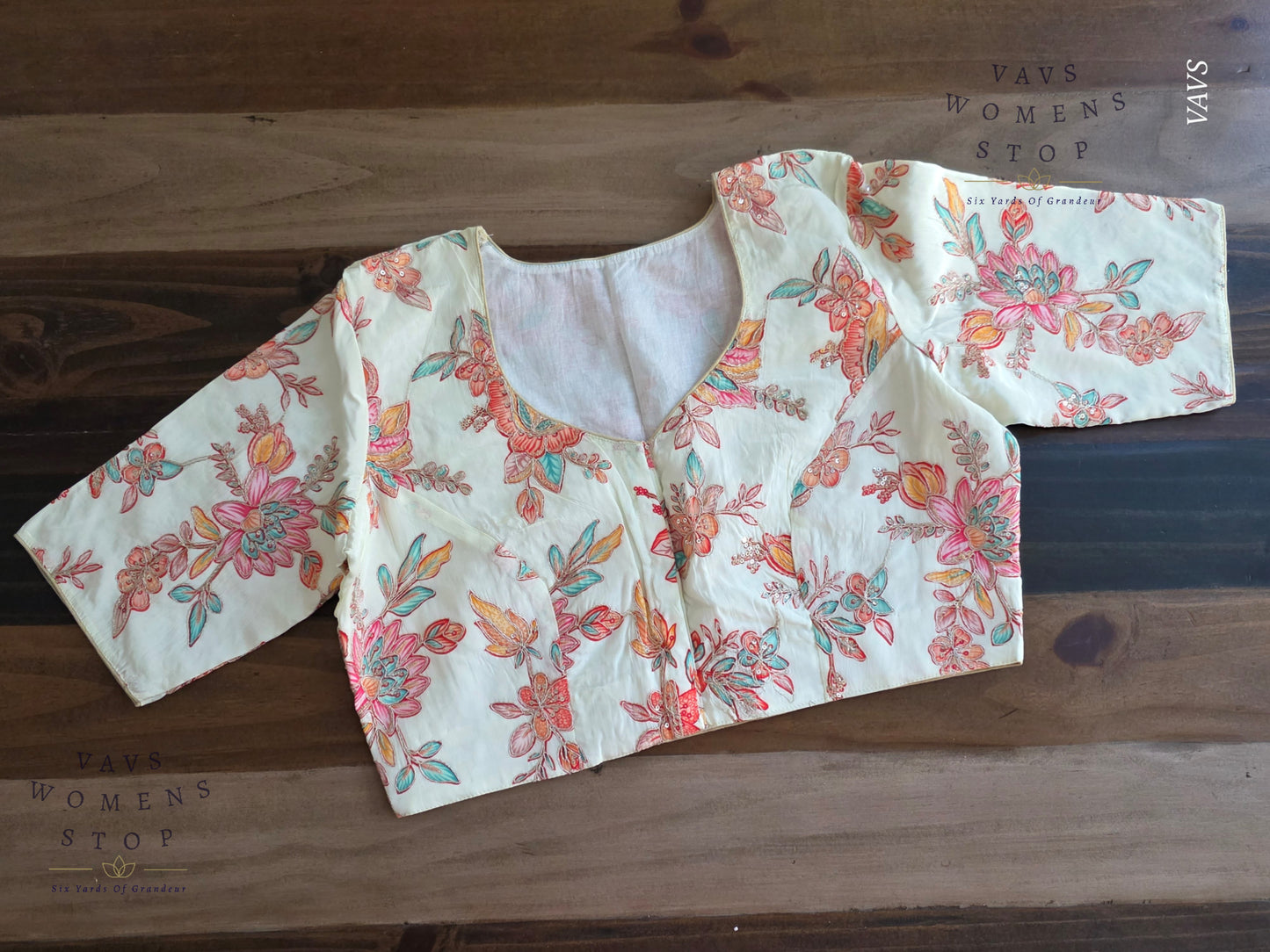 All-Over Floral Embroidered Soft Crepe Silk Sequin Work Stitched Blouse