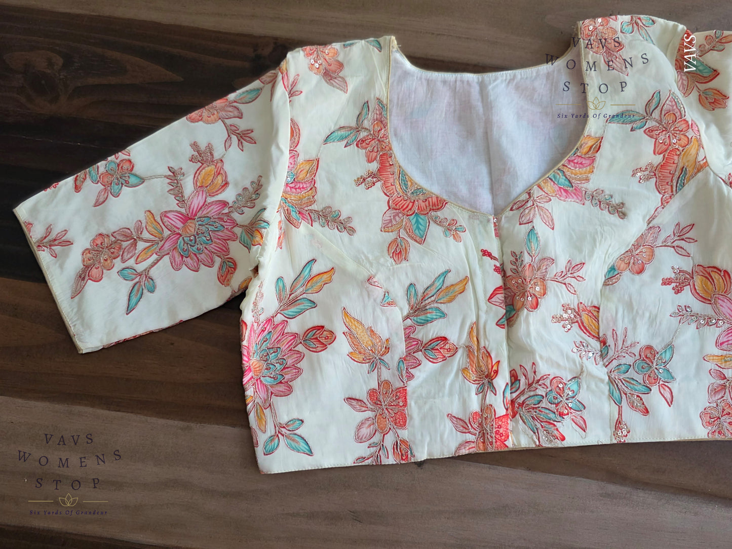 All-Over Floral Embroidered Soft Crepe Silk Sequin Work Stitched Blouse