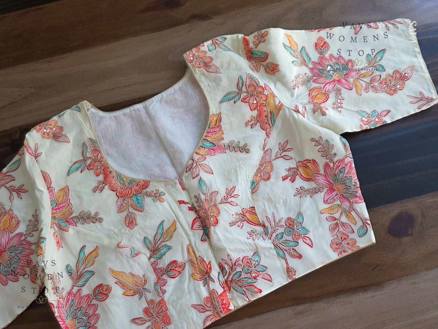 All-Over Floral Embroidered Soft Crepe Silk Sequin Work Stitched Blouse