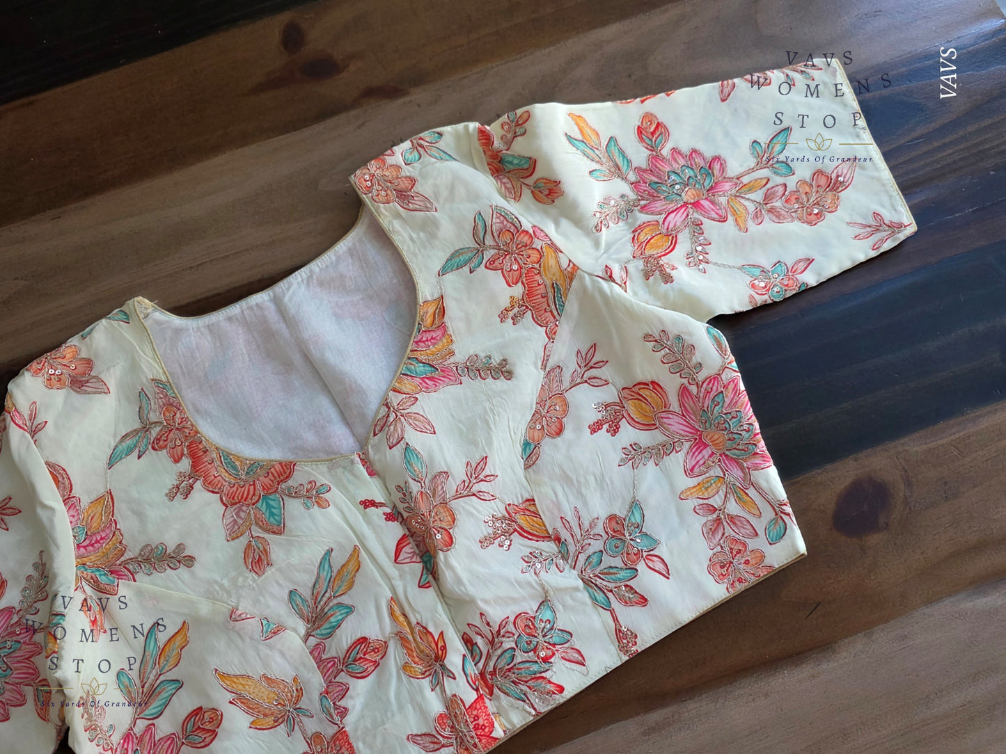 All-Over Floral Embroidered Soft Crepe Silk Sequin Work Stitched Blouse