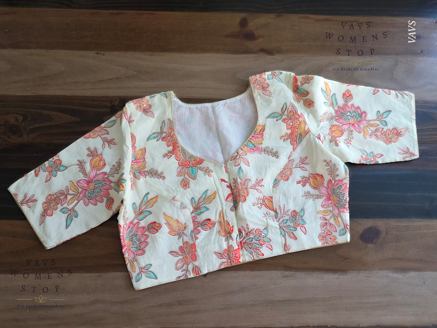 All-Over Floral Embroidered Soft Crepe Silk Sequin Work Stitched Blouse