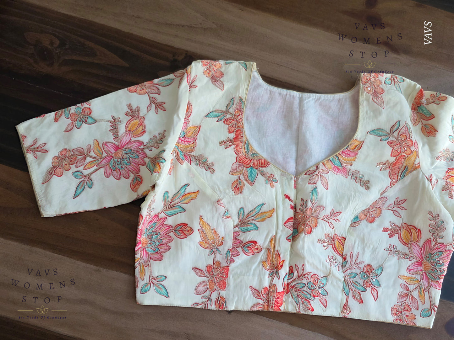 All-Over Floral Embroidered Soft Crepe Silk Sequin Work Stitched Blouse