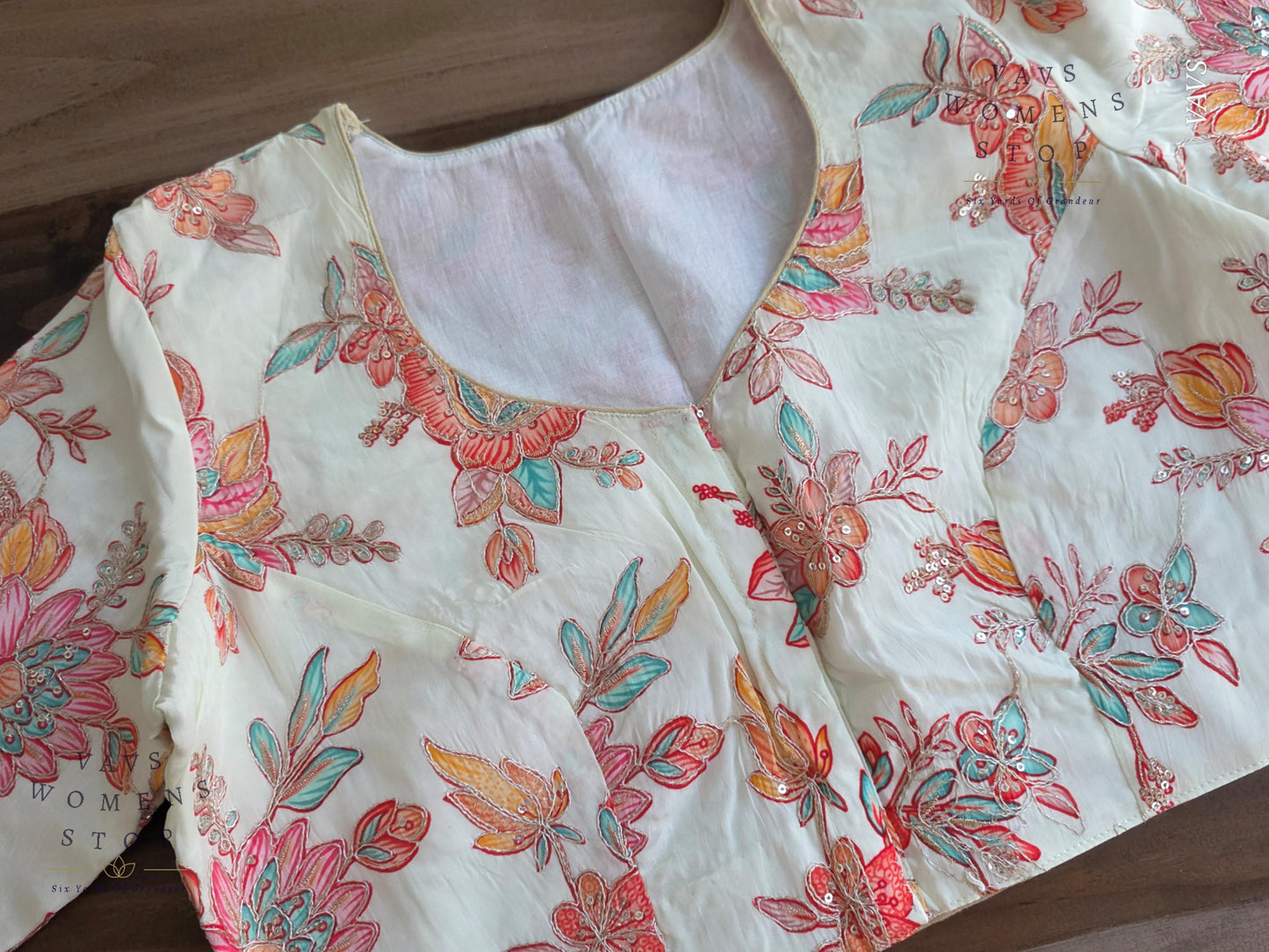 All-Over Floral Embroidered Soft Crepe Silk Sequin Work Stitched Blouse