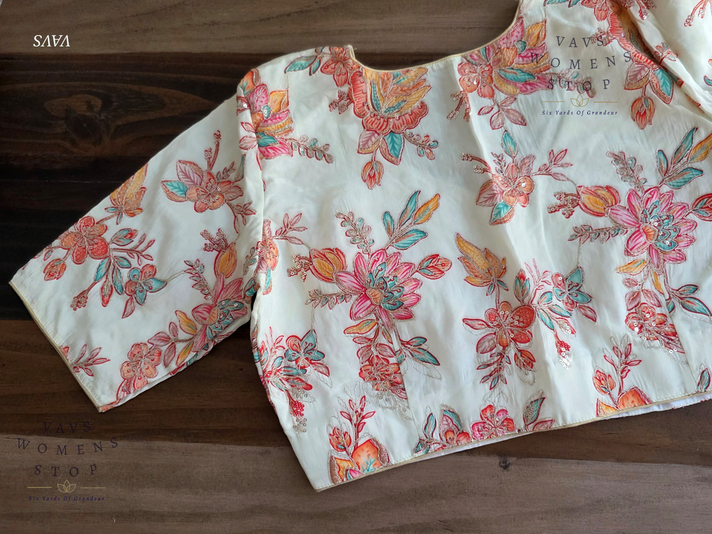All-Over Floral Embroidered Soft Crepe Silk Sequin Work Stitched Blouse
