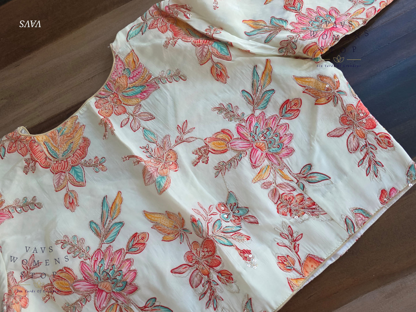 All-Over Floral Embroidered Soft Crepe Silk Sequin Work Stitched Blouse