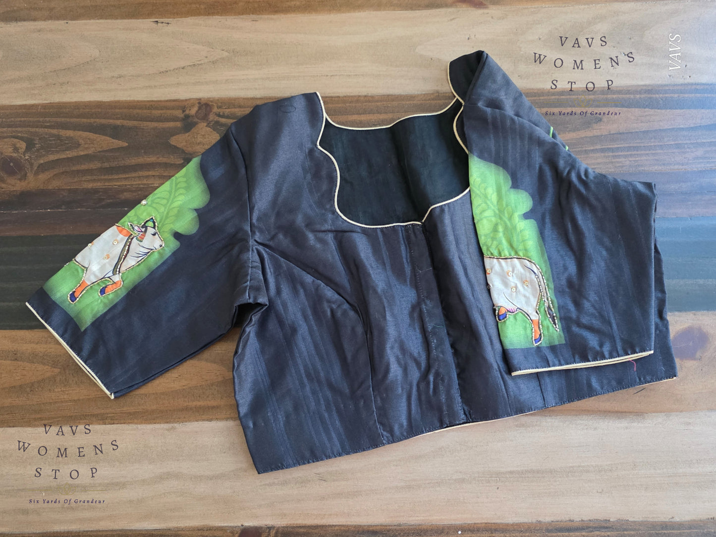 Pichwai Digital Print Designer Blouse | Outline Sequin Embroidery | Premium Ready-to-Wear | VAVS Women’s Stop – Ships from Texas