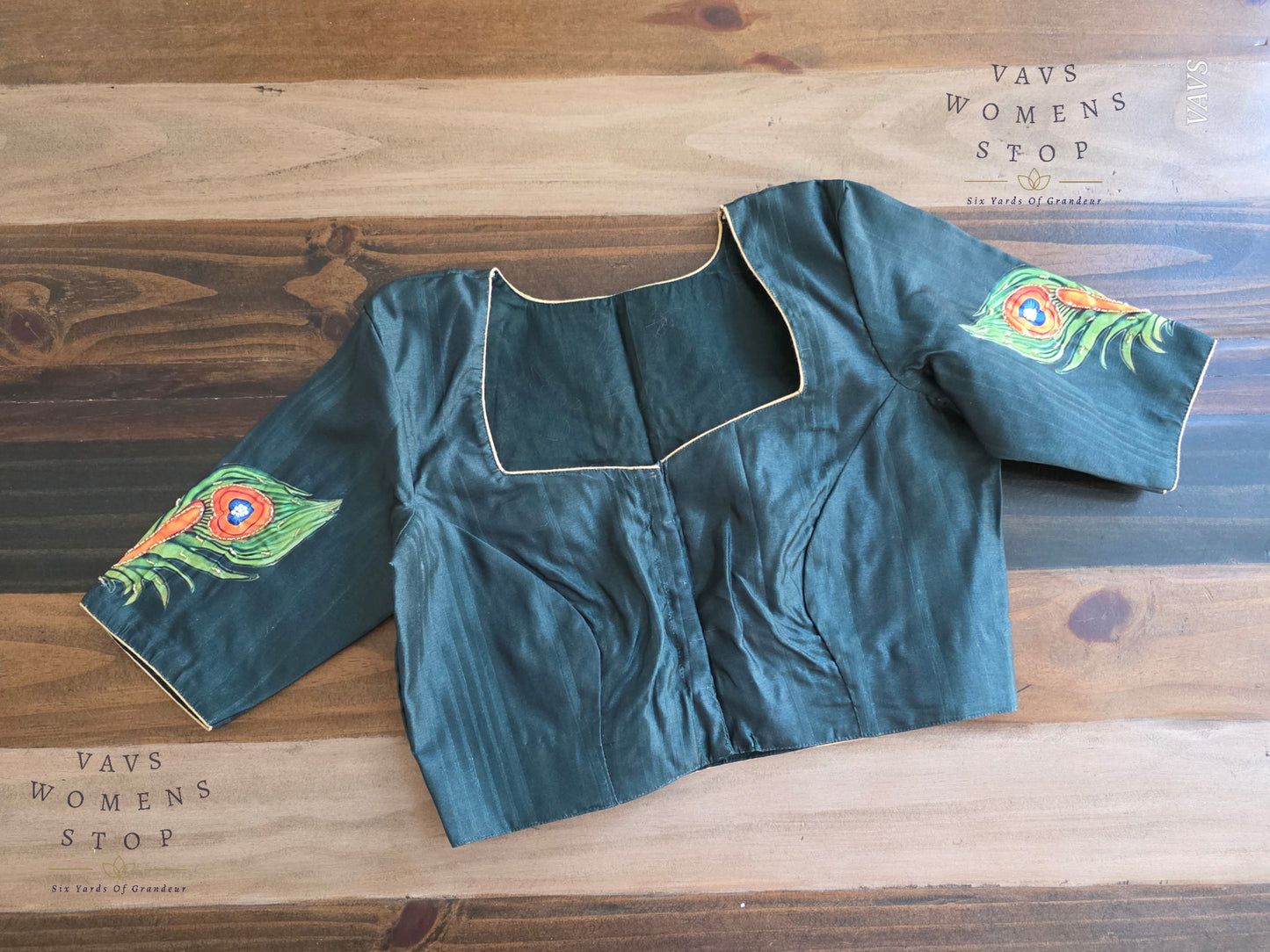 Green Shade Lord Krishna Digital Print Designer Blouse | Sequence Embroidery & Feather Print on Sleeves |