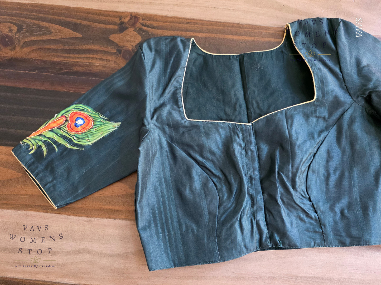 Green Shade Lord Krishna Digital Print Designer Blouse | Sequence Embroidery & Feather Print on Sleeves |