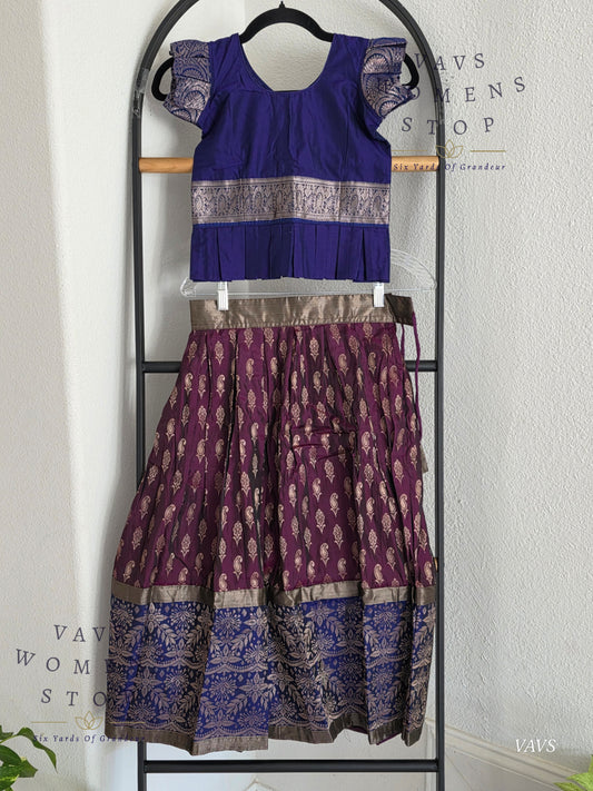 Semi Kanchi Pattu Silk Lehenga Set for Girls – Traditional Pavadai for Ages 5 to 6 | Ready to Ship from USA