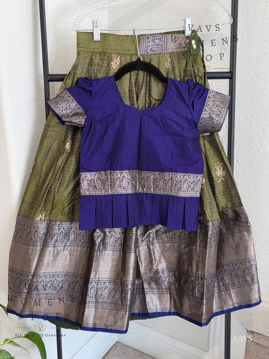 Semi Kanchi Pattu Silk Lehenga Set for Girls – Traditional Pavadai for Ages 5 to 6 | Ready to Ship from USA