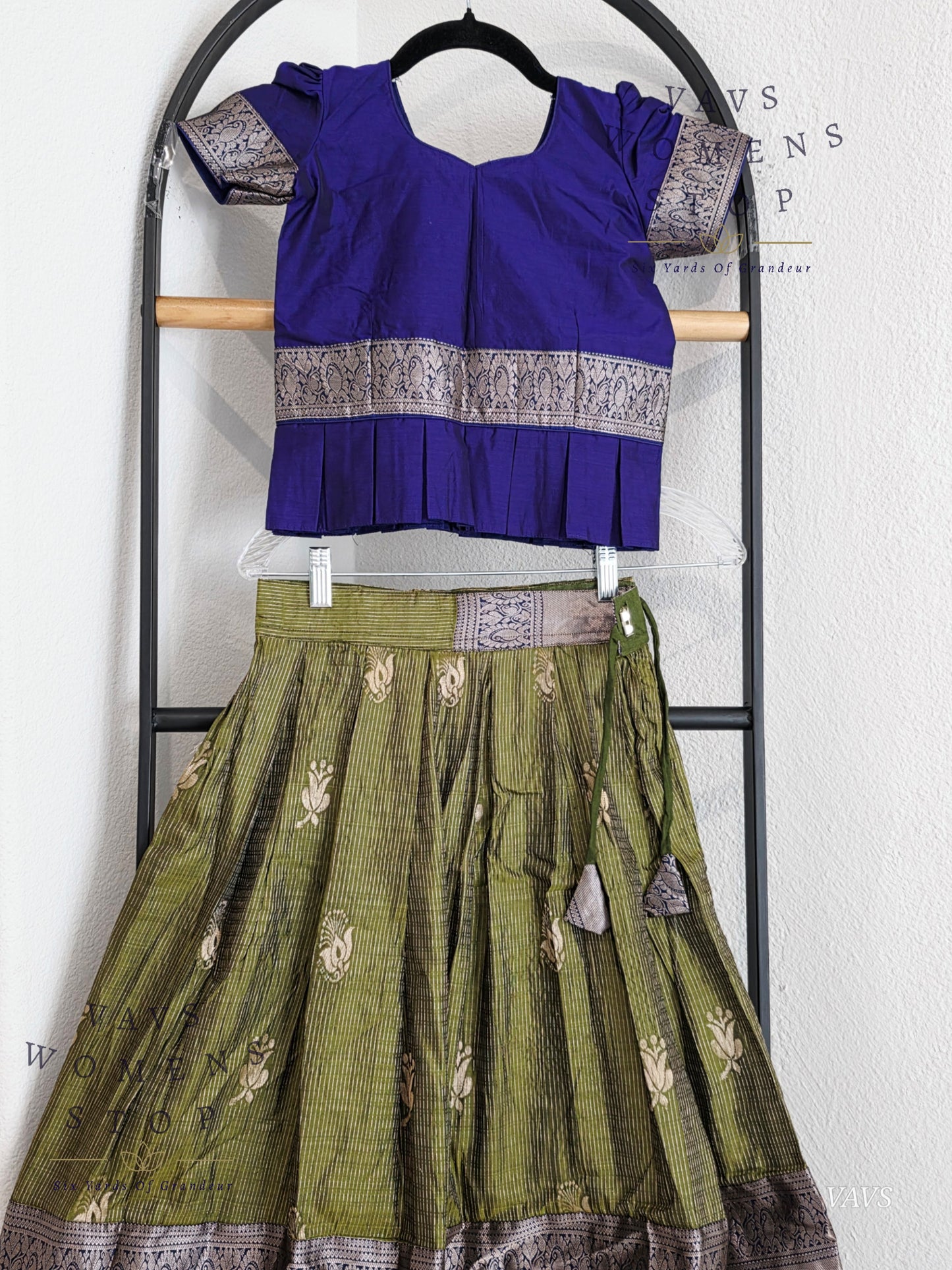 Semi Kanchi Pattu Silk Lehenga Set for Girls – Traditional Pavadai for Ages 5 to 6 | Ready to Ship from USA