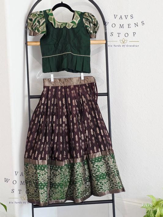 Semi Kanchi Pattu Silk Lehenga Set for Girls – Traditional Pavadai for Ages 4 to 5 | Ready to Ship from USA