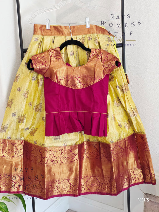 Semi Kanchi Pattu Silk Lehenga Set for Girls – Traditional Pavadai for Ages 5 to 6 | Ready to Ship from USA