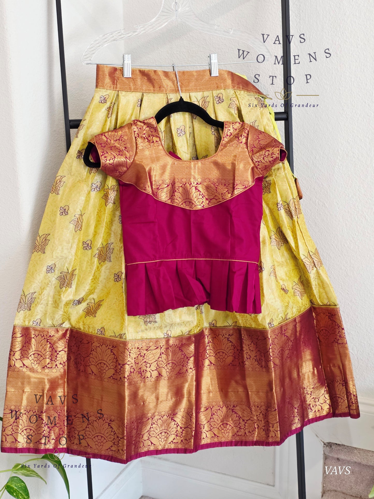 Semi Kanchi Pattu Silk Lehenga Set for Girls – Traditional Pavadai for Ages 5 to 6 | Ready to Ship from USA