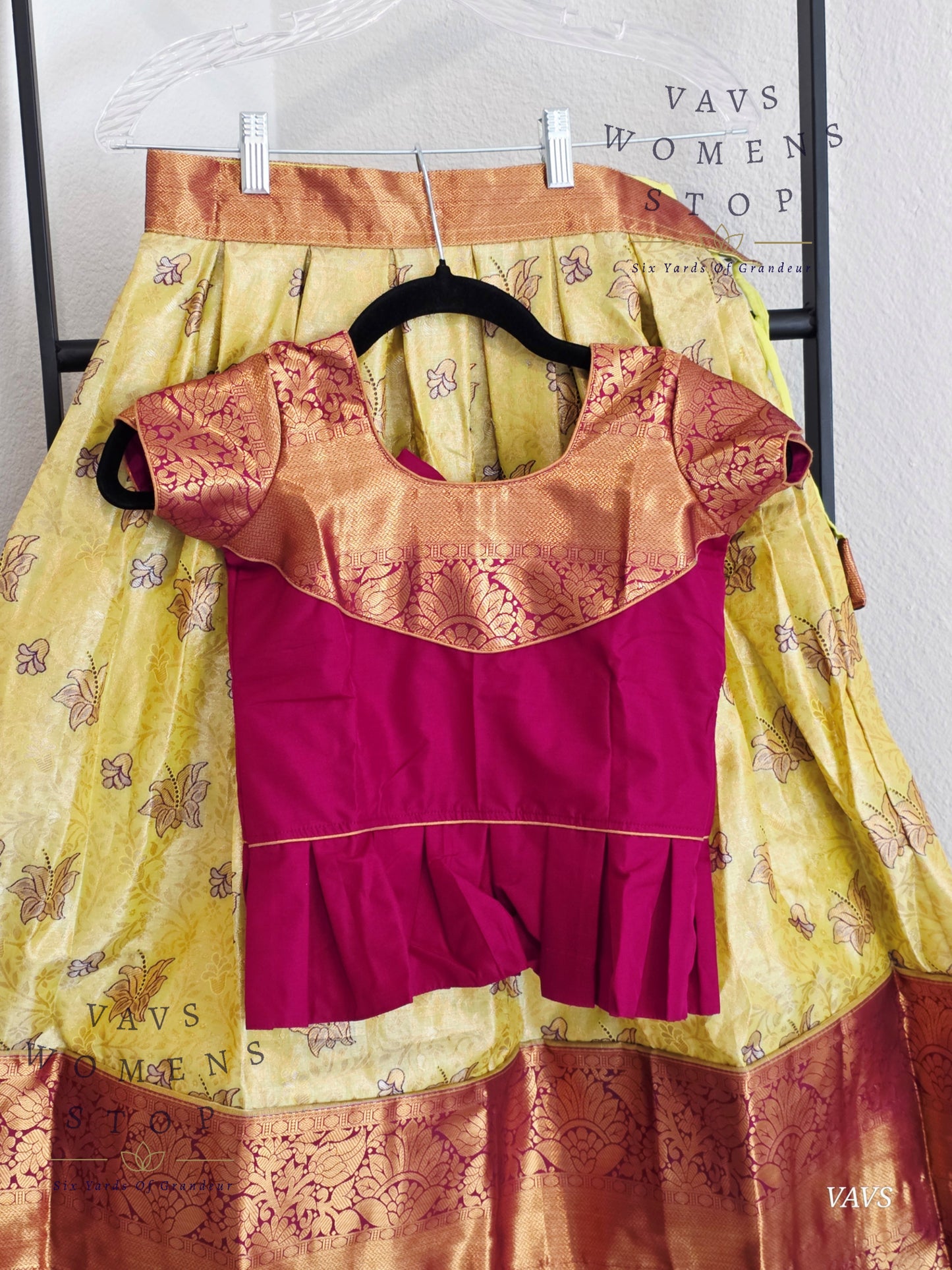 Semi Kanchi Pattu Silk Lehenga Set for Girls – Traditional Pavadai for Ages 5 to 6 | Ready to Ship from USA