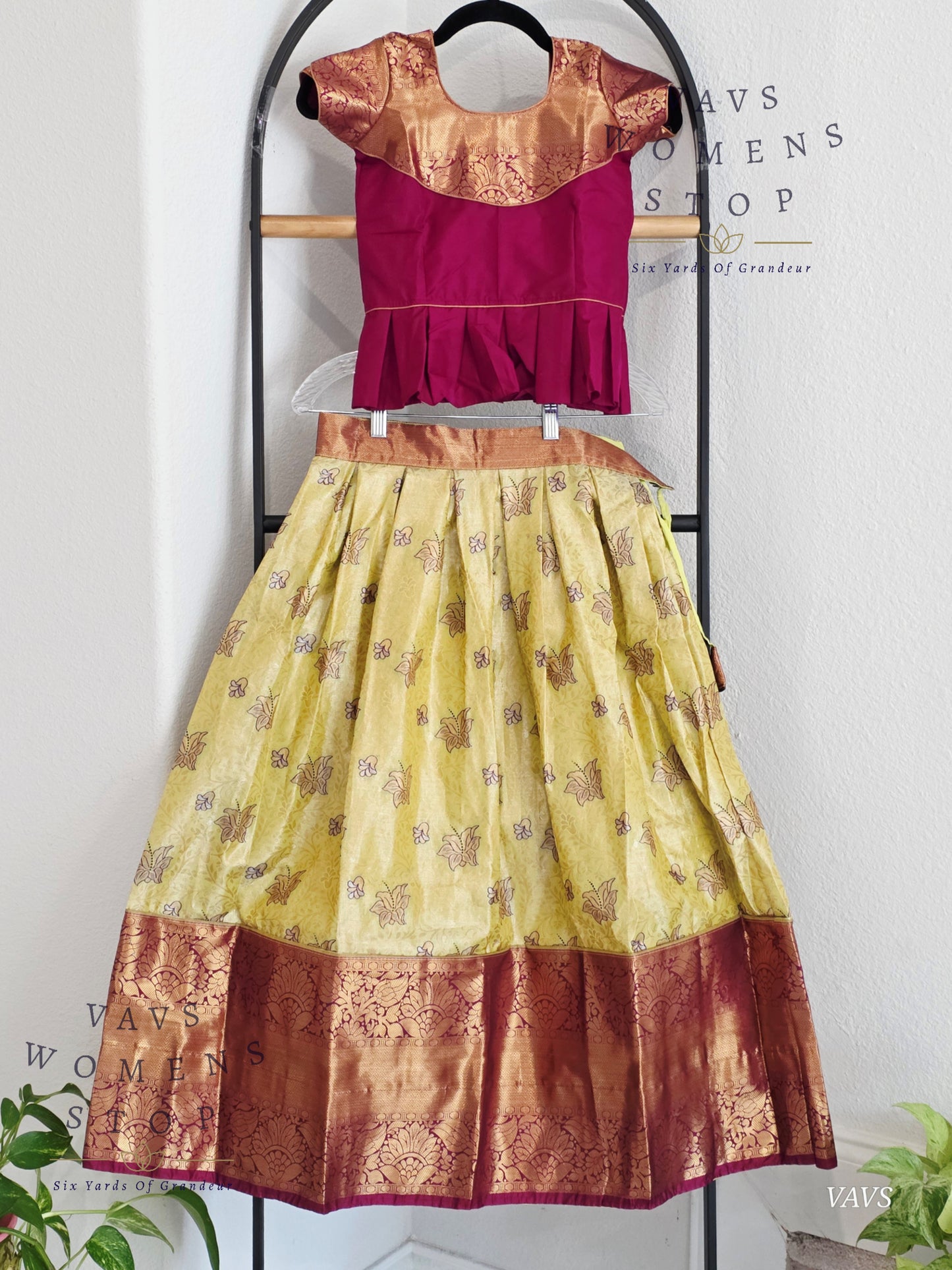 Semi Kanchi Pattu Silk Lehenga Set for Girls – Traditional Pavadai for Ages 5 to 6 | Ready to Ship from USA