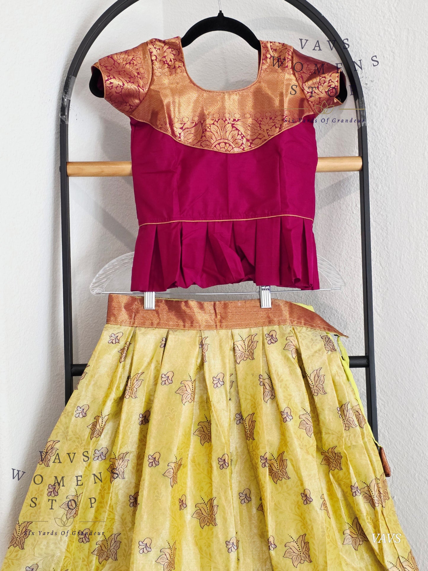 Semi Kanchi Pattu Silk Lehenga Set for Girls – Traditional Pavadai for Ages 5 to 6 | Ready to Ship from USA