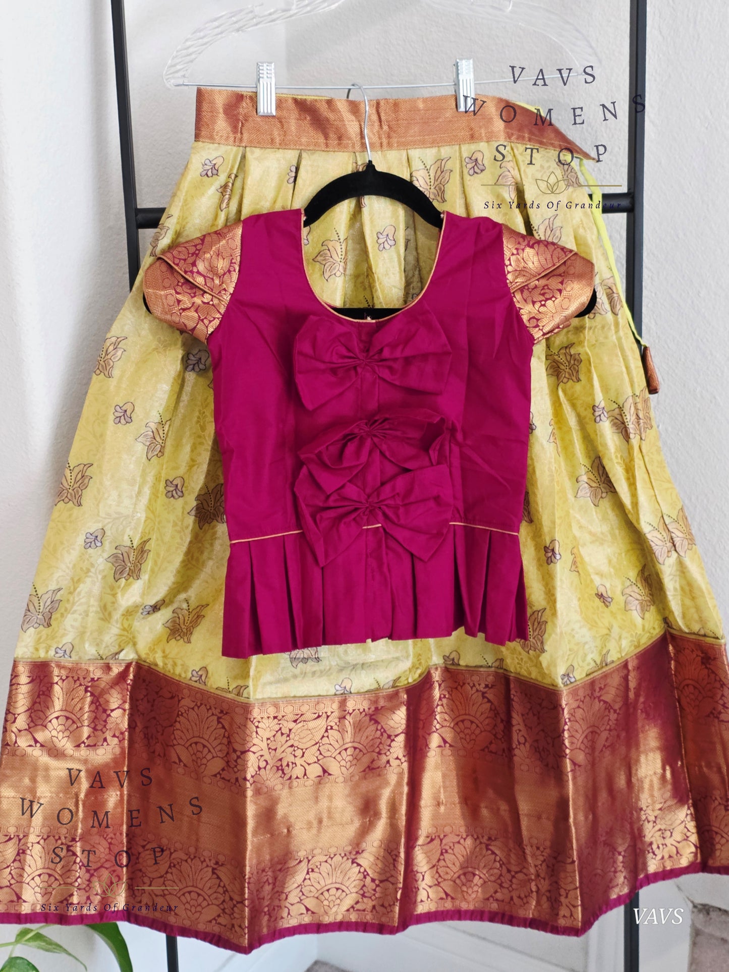 Semi Kanchi Pattu Silk Lehenga Set for Girls – Traditional Pavadai for Ages 5 to 6 | Ready to Ship from USA
