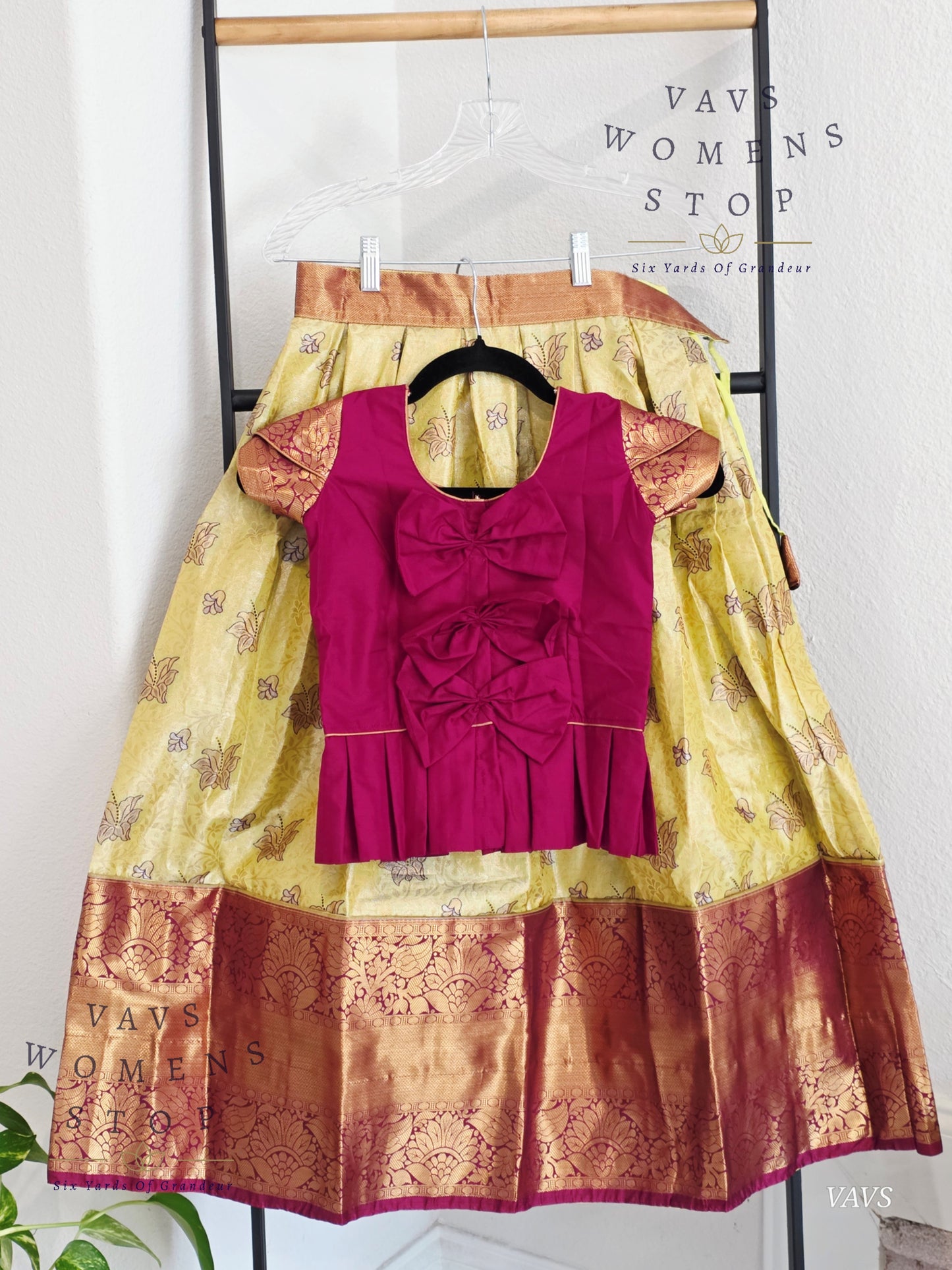 Semi Kanchi Pattu Silk Lehenga Set for Girls – Traditional Pavadai for Ages 5 to 6 | Ready to Ship from USA