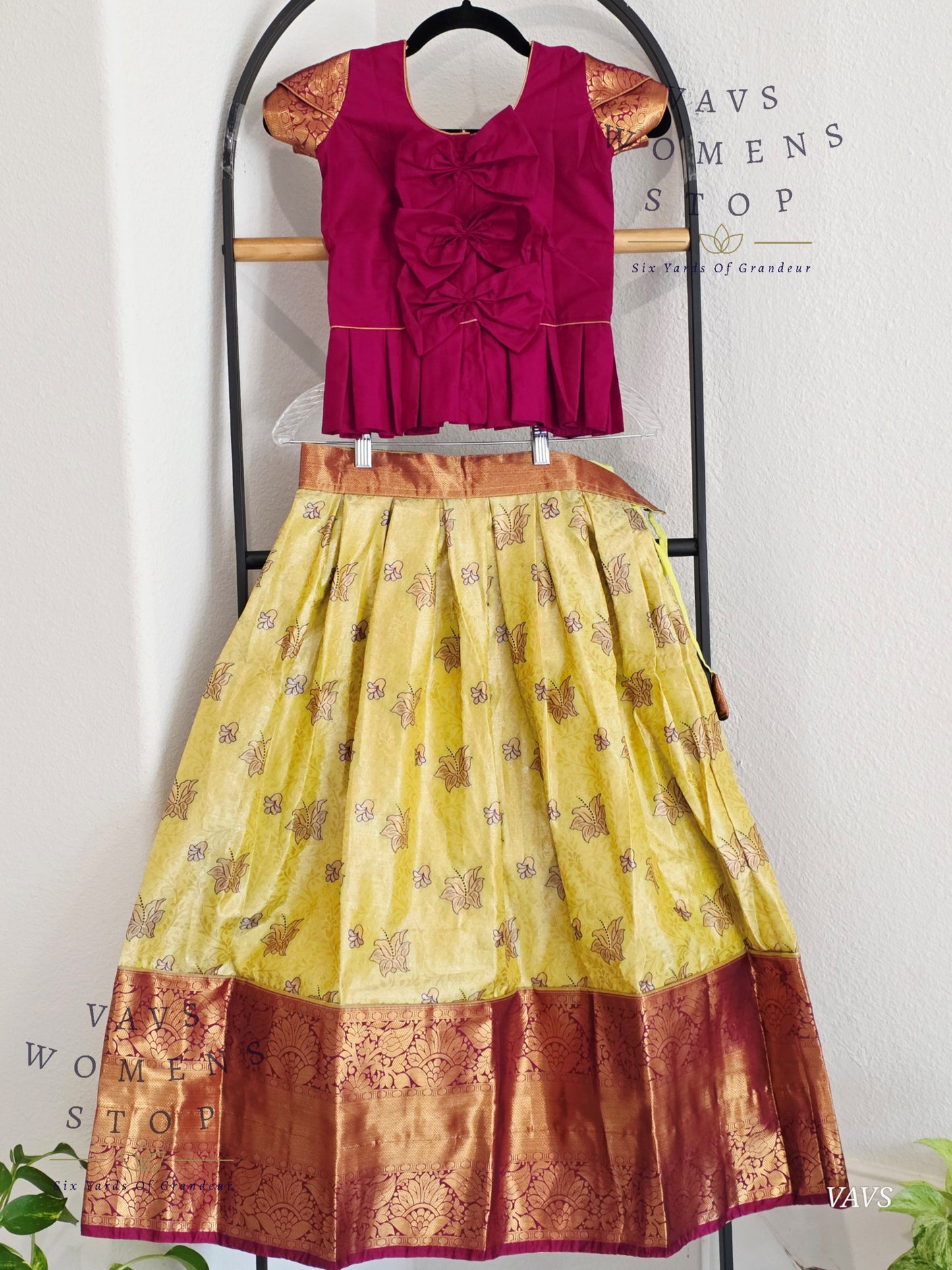 Semi Kanchi Pattu Silk Lehenga Set for Girls – Traditional Pavadai for Ages 5 to 6 | Ready to Ship from USA