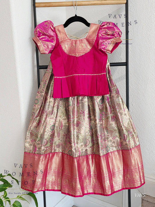 Semi Kanchi Pattu Silk Lehenga Set for Girls – Traditional Pavadai for Ages 4 to 5 | Ready to Ship from USA