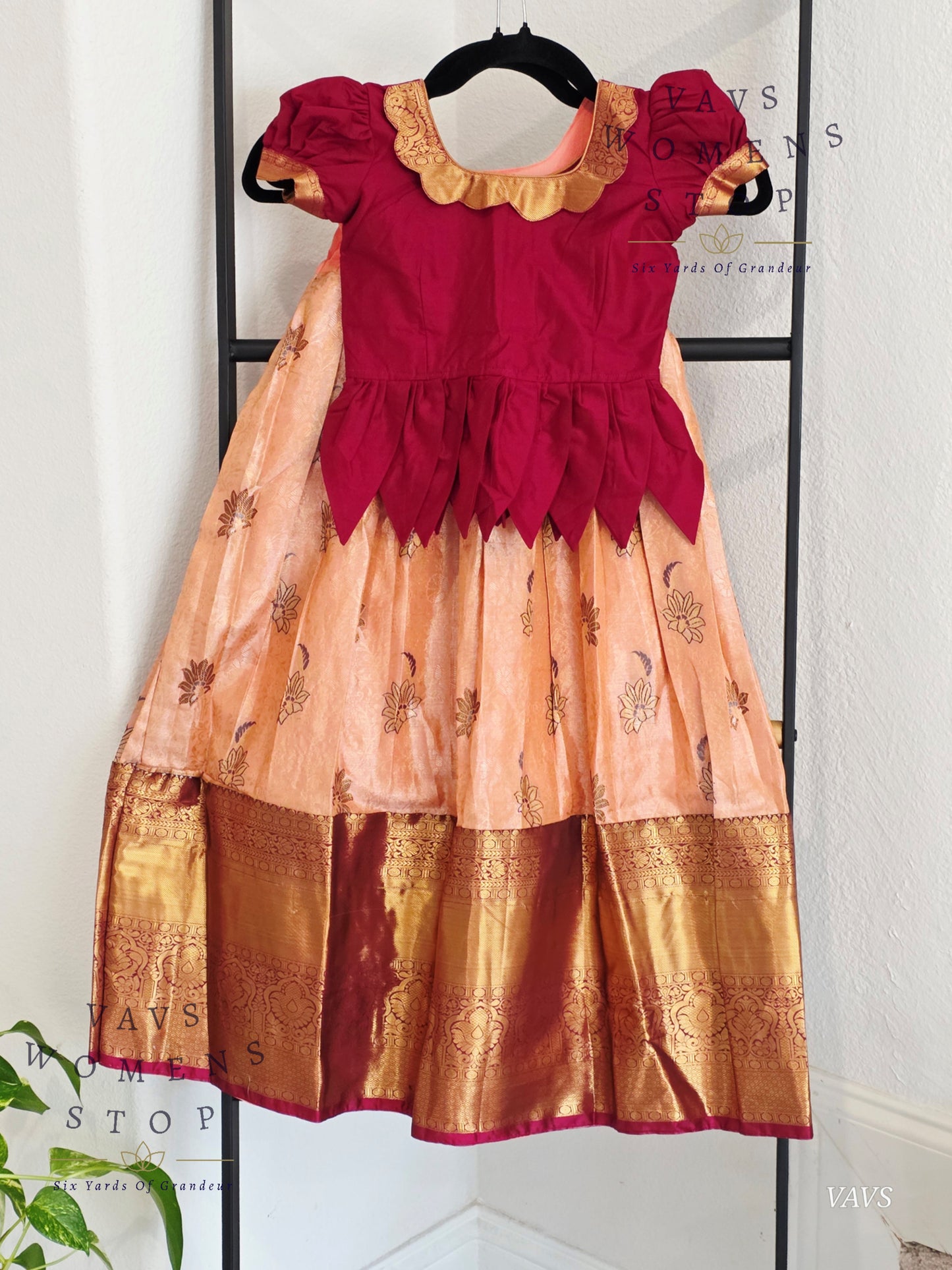 Semi Kanchi Pattu Silk Lehenga Set for Girls – Traditional Pavadai for Ages 3 to 4 | Ready to Ship from USA