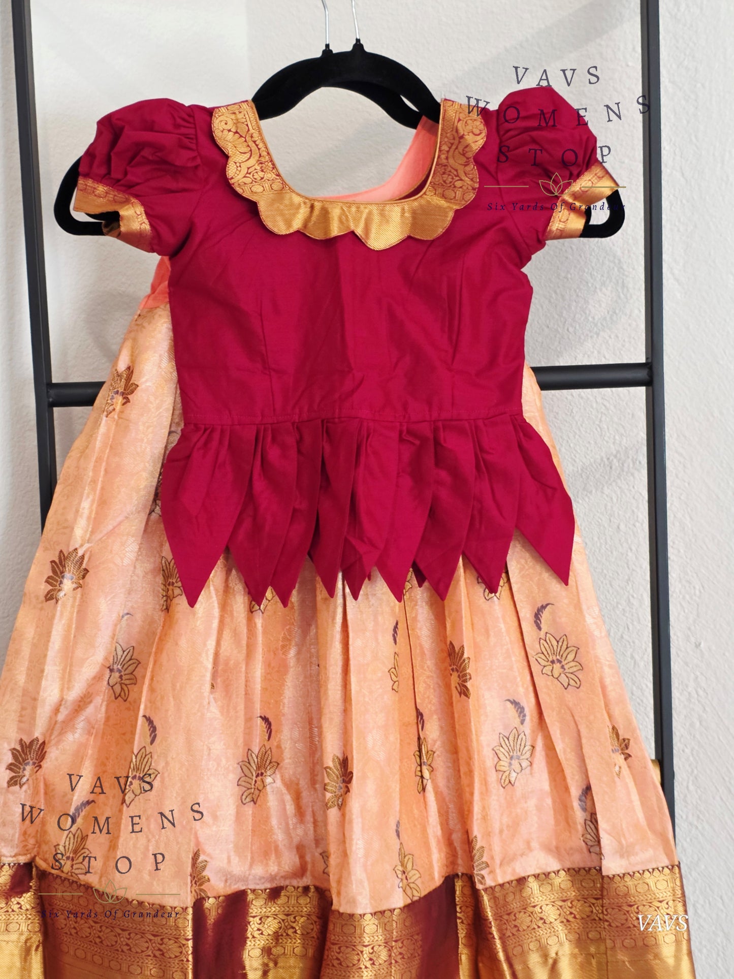 Semi Kanchi Pattu Silk Lehenga Set for Girls – Traditional Pavadai for Ages 3 to 4 | Ready to Ship from USA