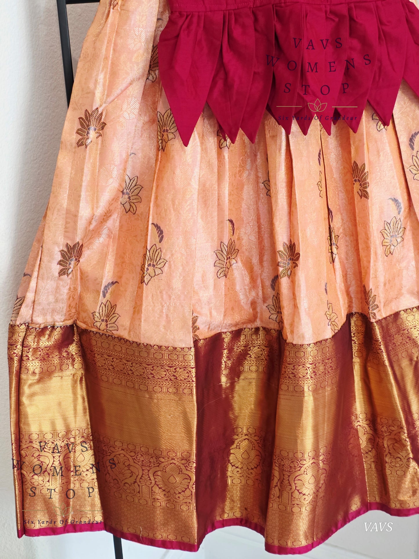 Semi Kanchi Pattu Silk Lehenga Set for Girls – Traditional Pavadai for Ages 3 to 4 | Ready to Ship from USA