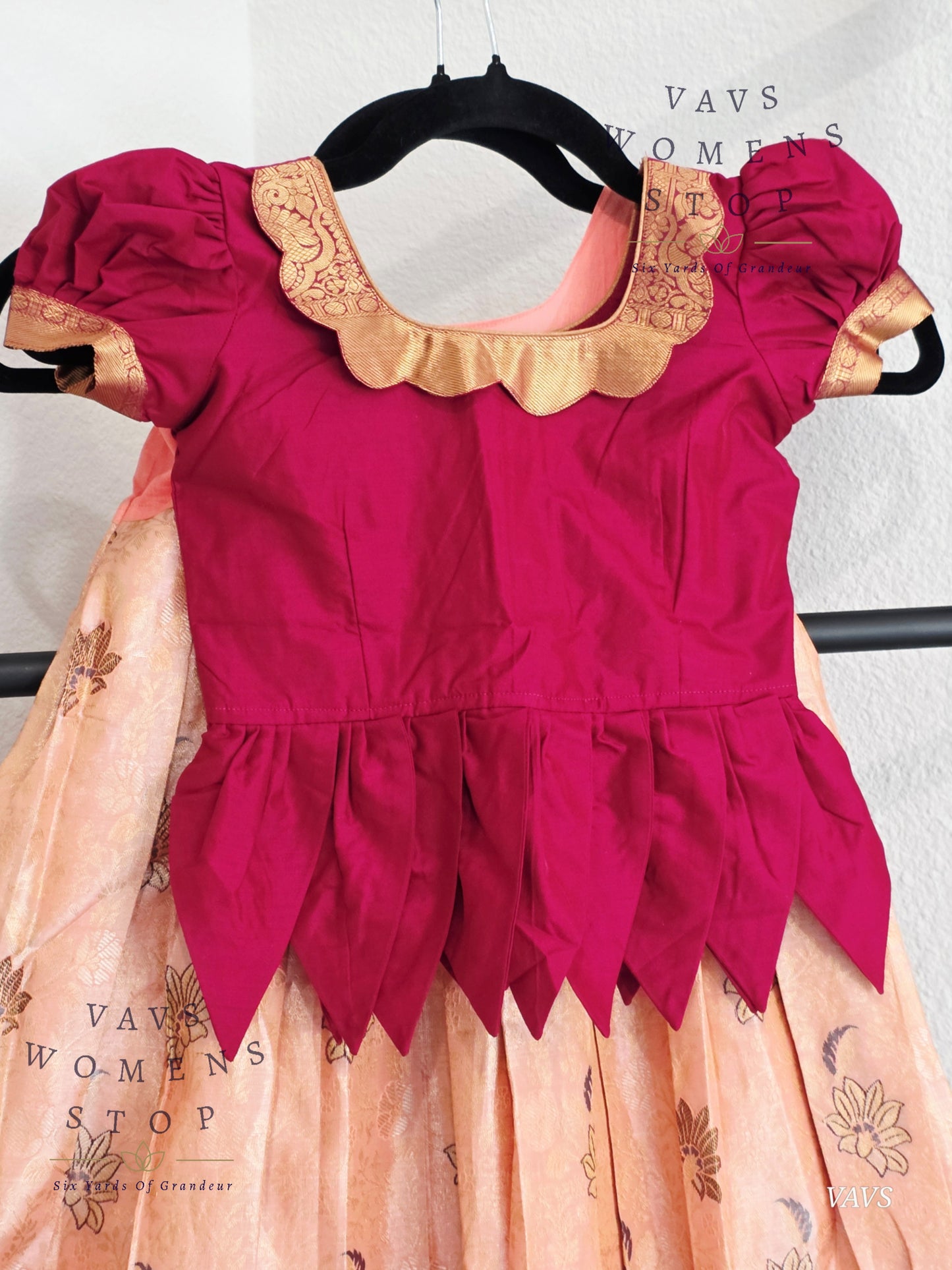 Semi Kanchi Pattu Silk Lehenga Set for Girls – Traditional Pavadai for Ages 3 to 4 | Ready to Ship from USA